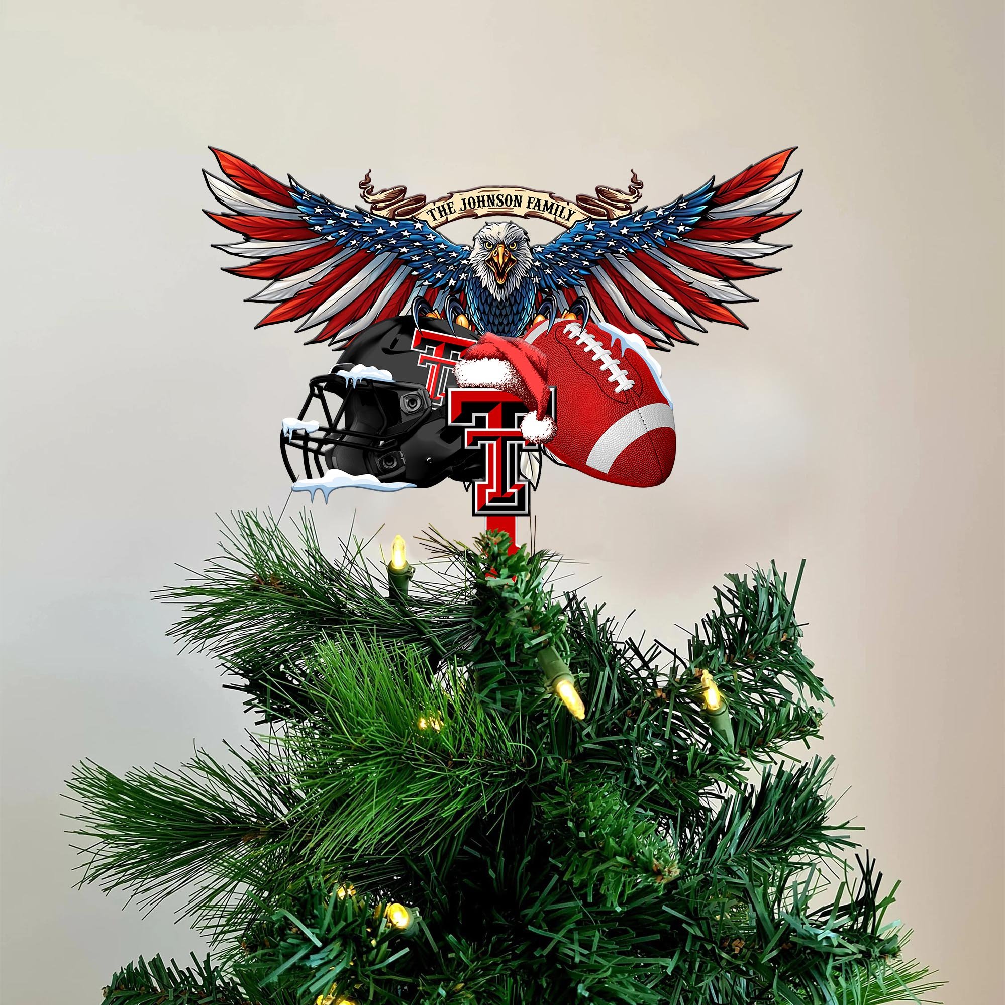 Texas Tech Red Raiders Tree Topper 2024 Versions Custom Your Family Name, Sport Team Tree Topper, Sport Decorations, Christmas Gifts EHIVM-53652