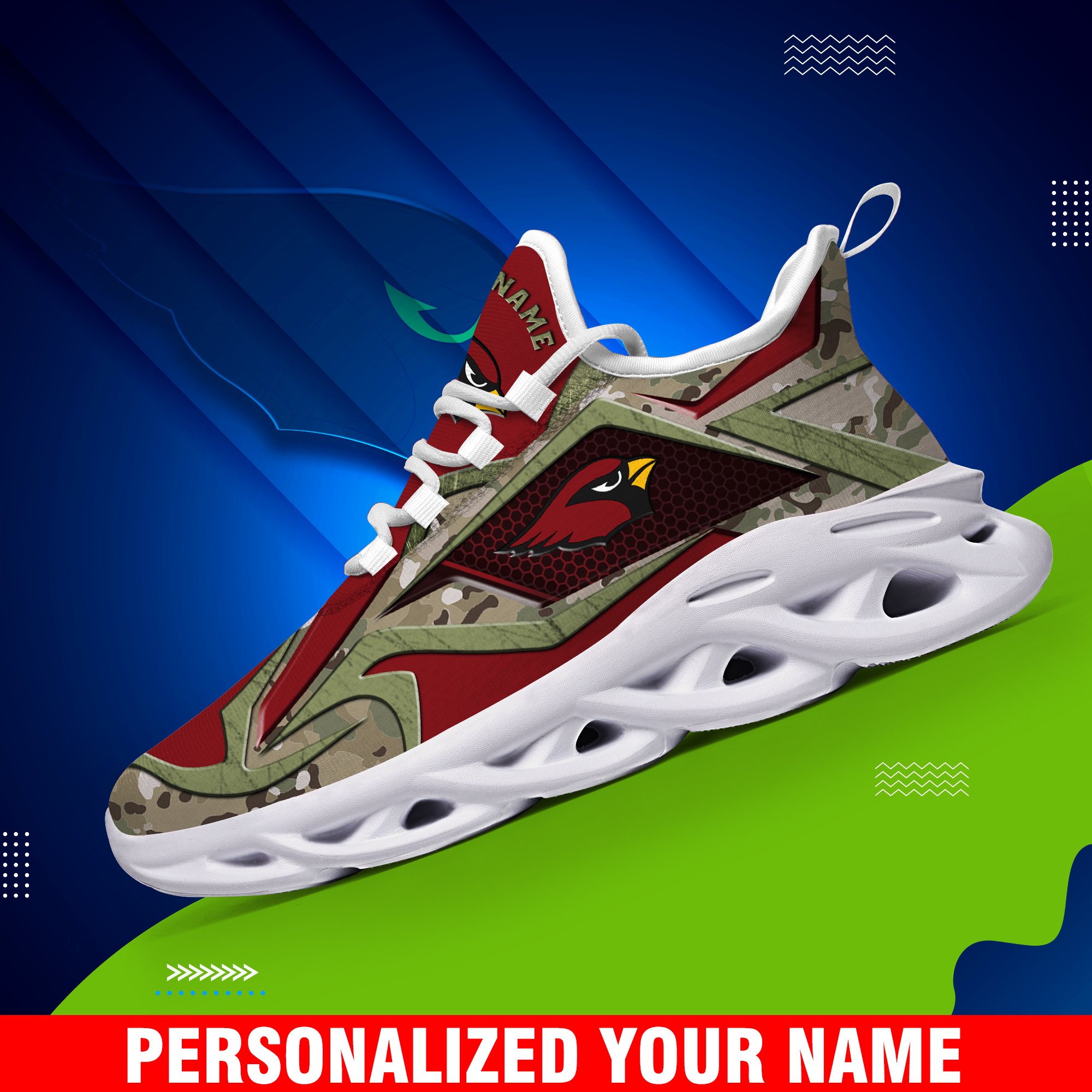 Arizona Cardinals Camouflage White C Sneakers 2024 Version Personalized Your Name, Sport Clunky Sneakers, Gifts For Fan ETHY-43609