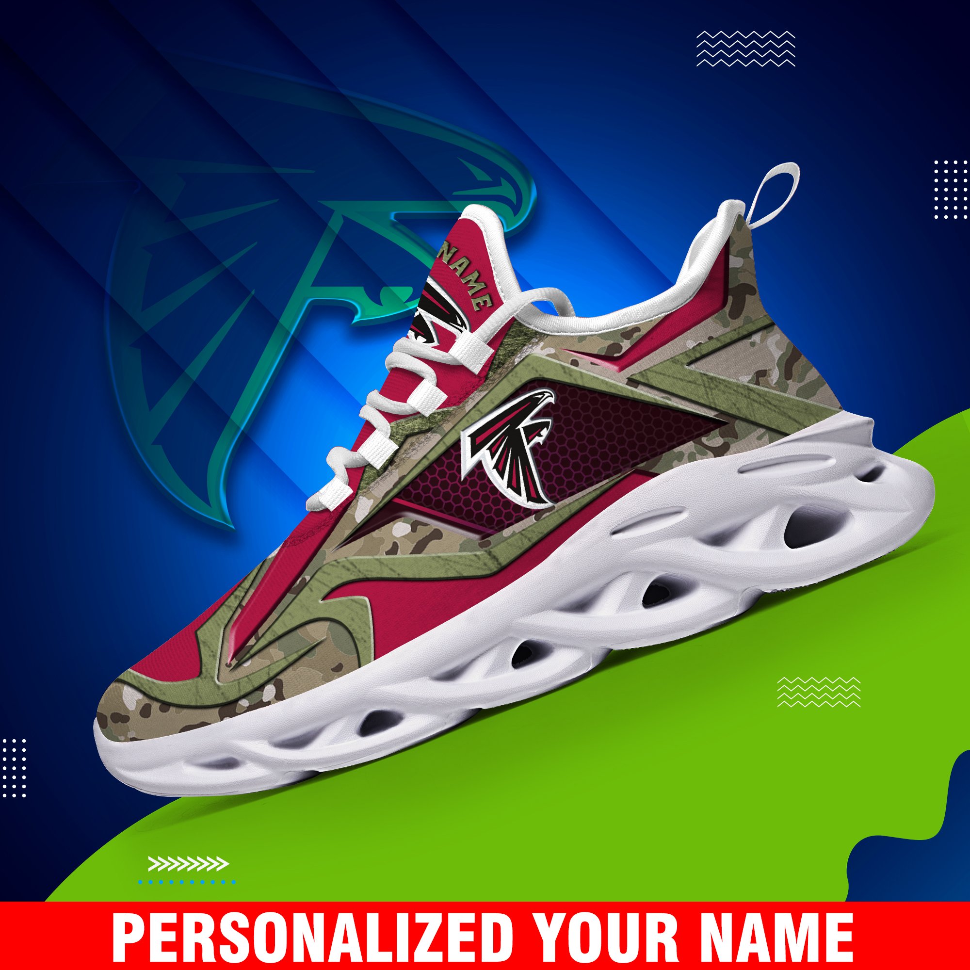 Atlanta Falcons Camouflage White C Sneakers 2024 Version Personalized Your Name, Sport Clunky Sneakers, Gifts For Fan ETHY-43609