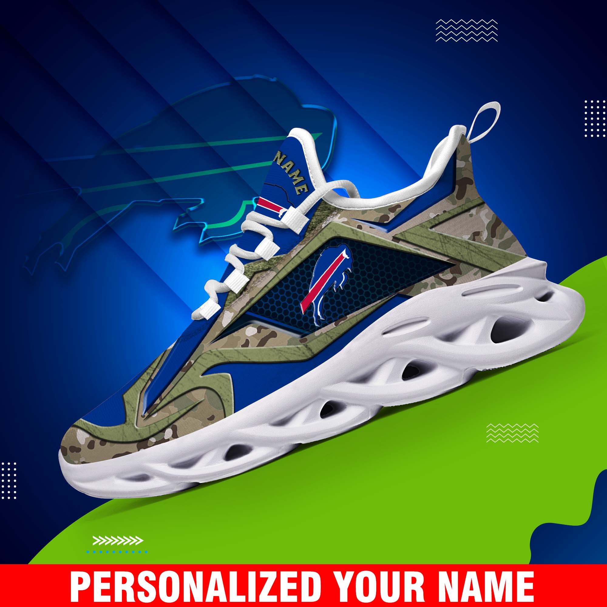 Buffalo Bills Camouflage White C Sneakers 2024 Version Personalized Your Name, Sport Clunky Sneakers, Gifts For Fan ETHY-43609