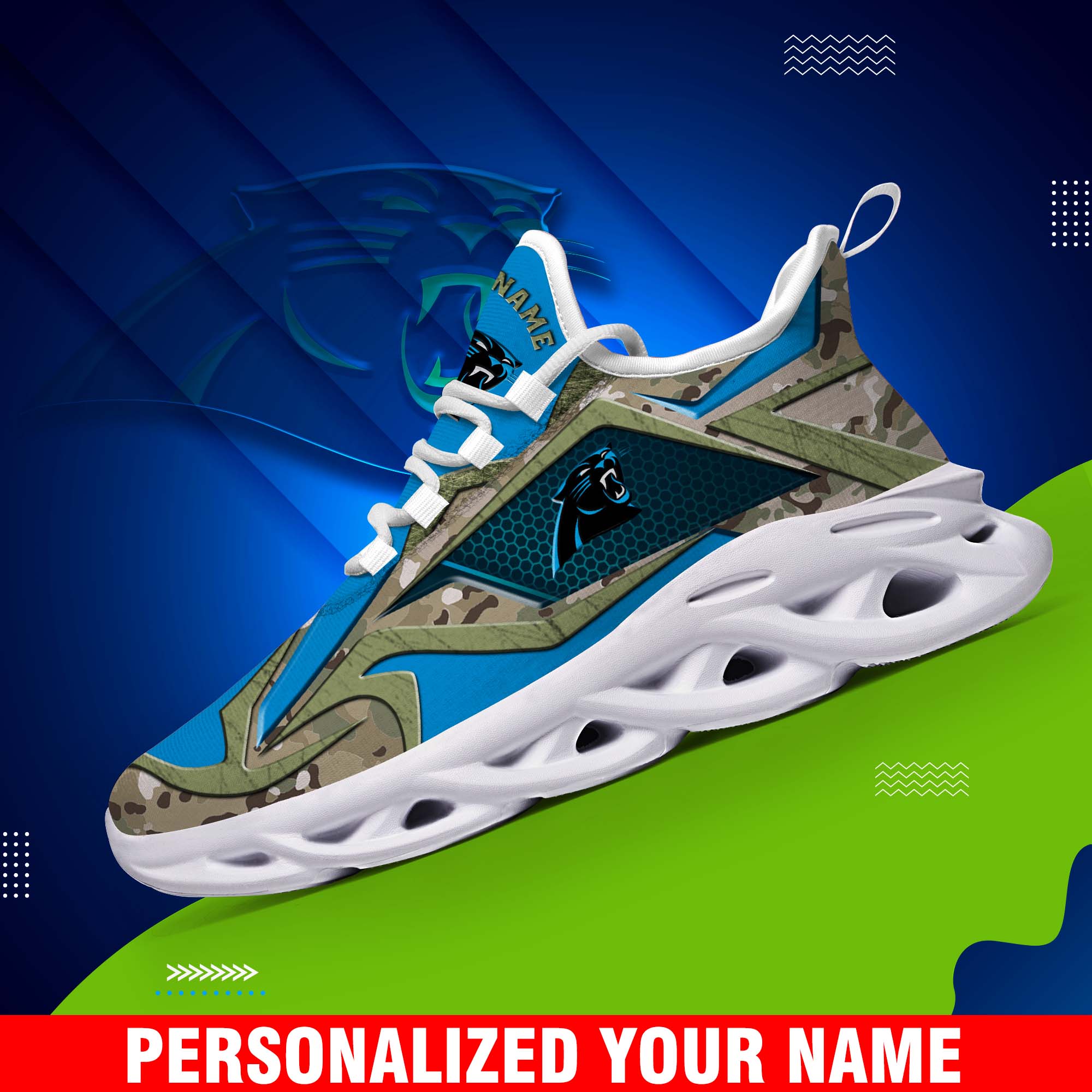 Carolina Panthers Camouflage White C Sneakers 2024 Version Personalized Your Name, Sport Clunky Sneakers, Gifts For Fan ETHY-43609