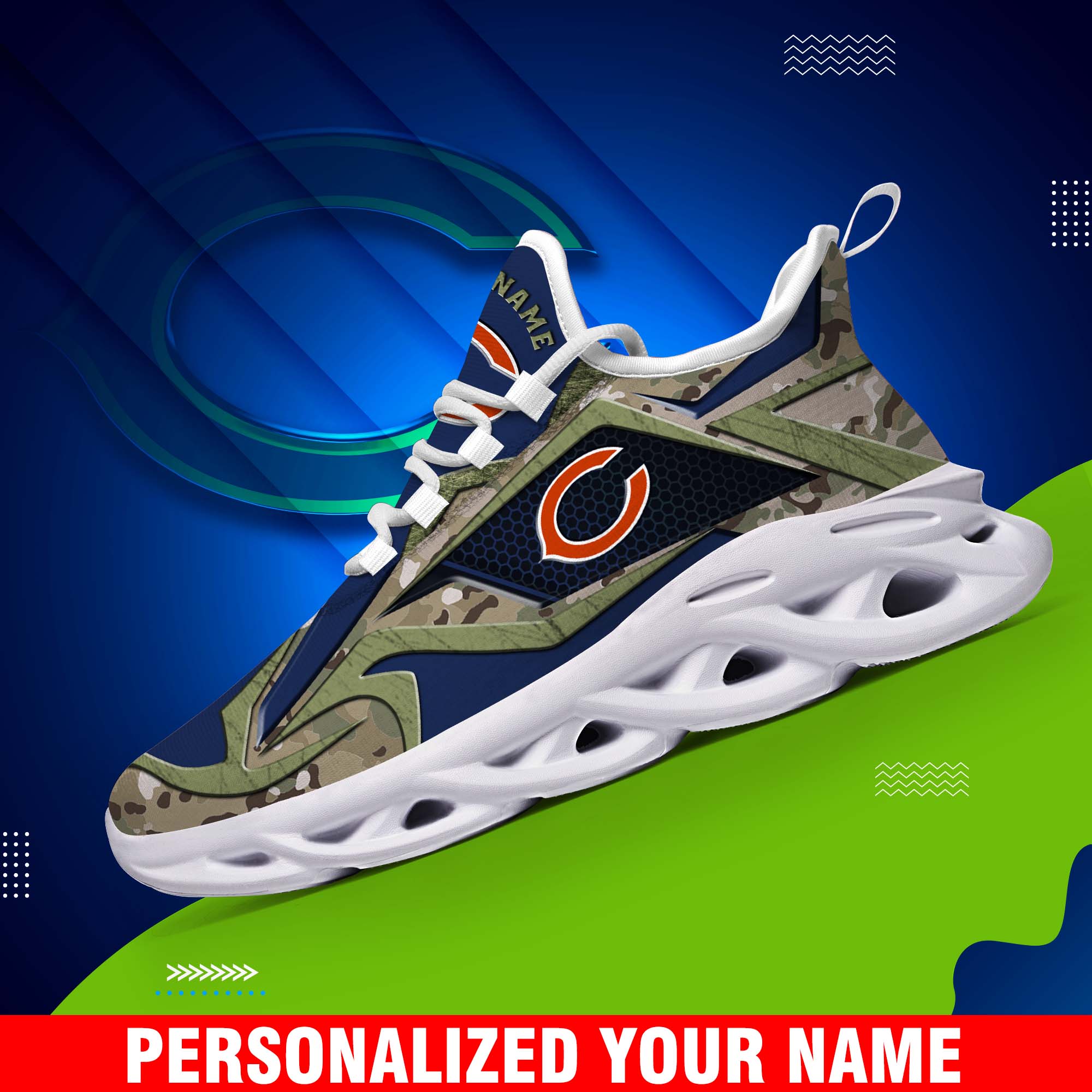 Chicago Bears Camouflage White C Sneakers 2024 Version Personalized Your Name, Sport Clunky Sneakers, Gifts For Fan ETHY-43609