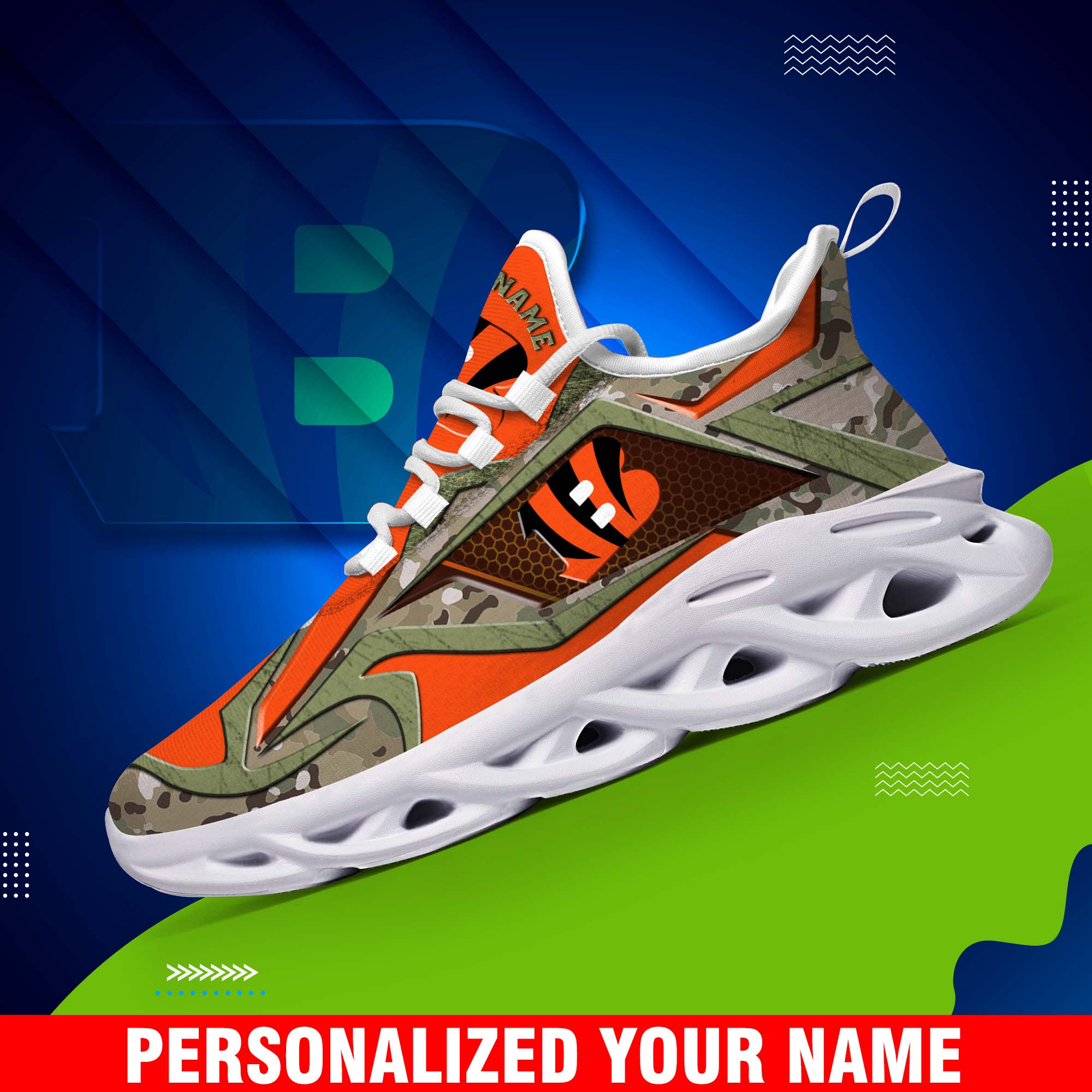 Cincinnati Bengals Camouflage White C Sneakers 2024 Version Personalized Your Name, Sport Clunky Sneakers, Gifts For Fan ETHY-43609