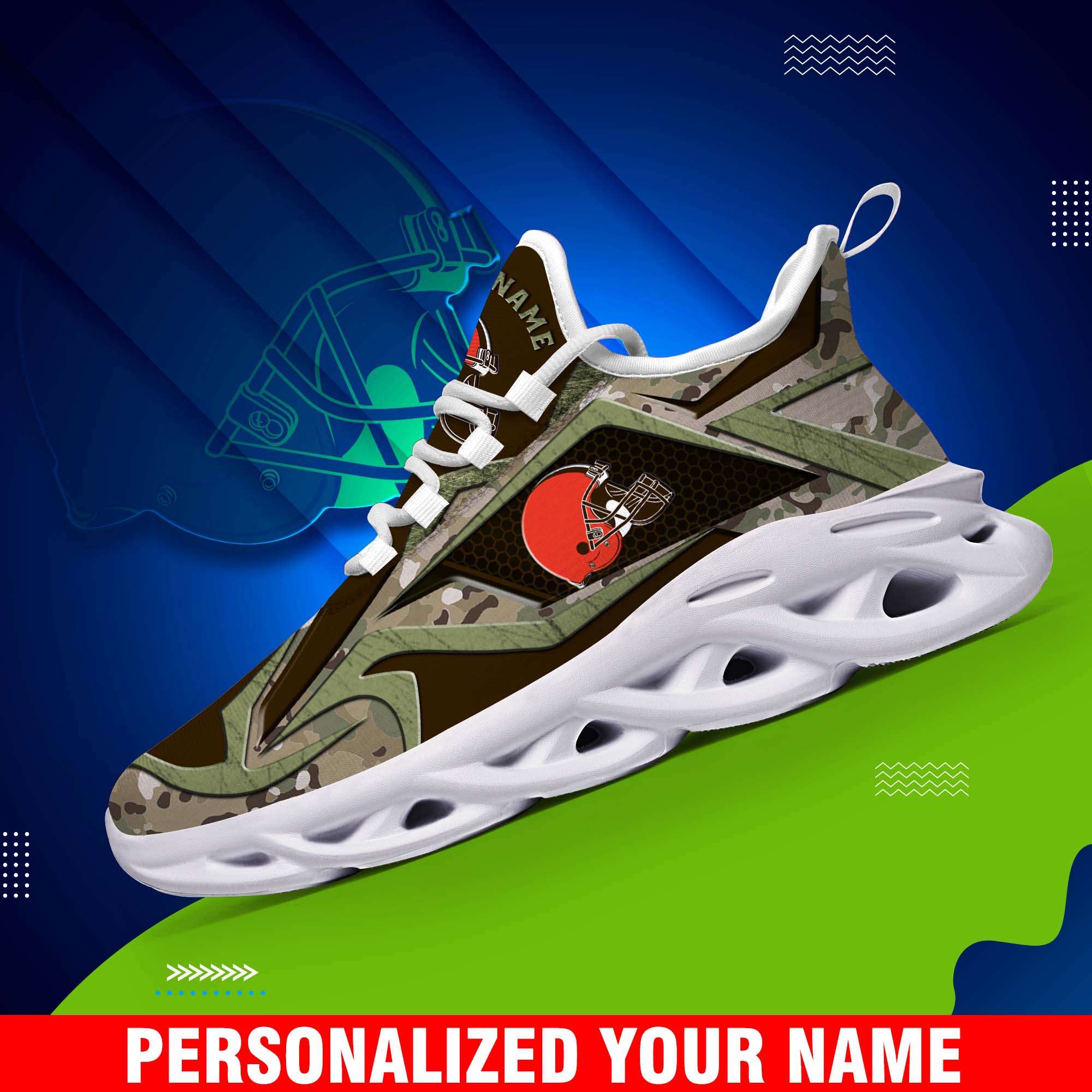 Cleveland Browns Camouflage White C Sneakers 2024 Version Personalized Your Name, Sport Clunky Sneakers, Gifts For Fan ETHY-43609