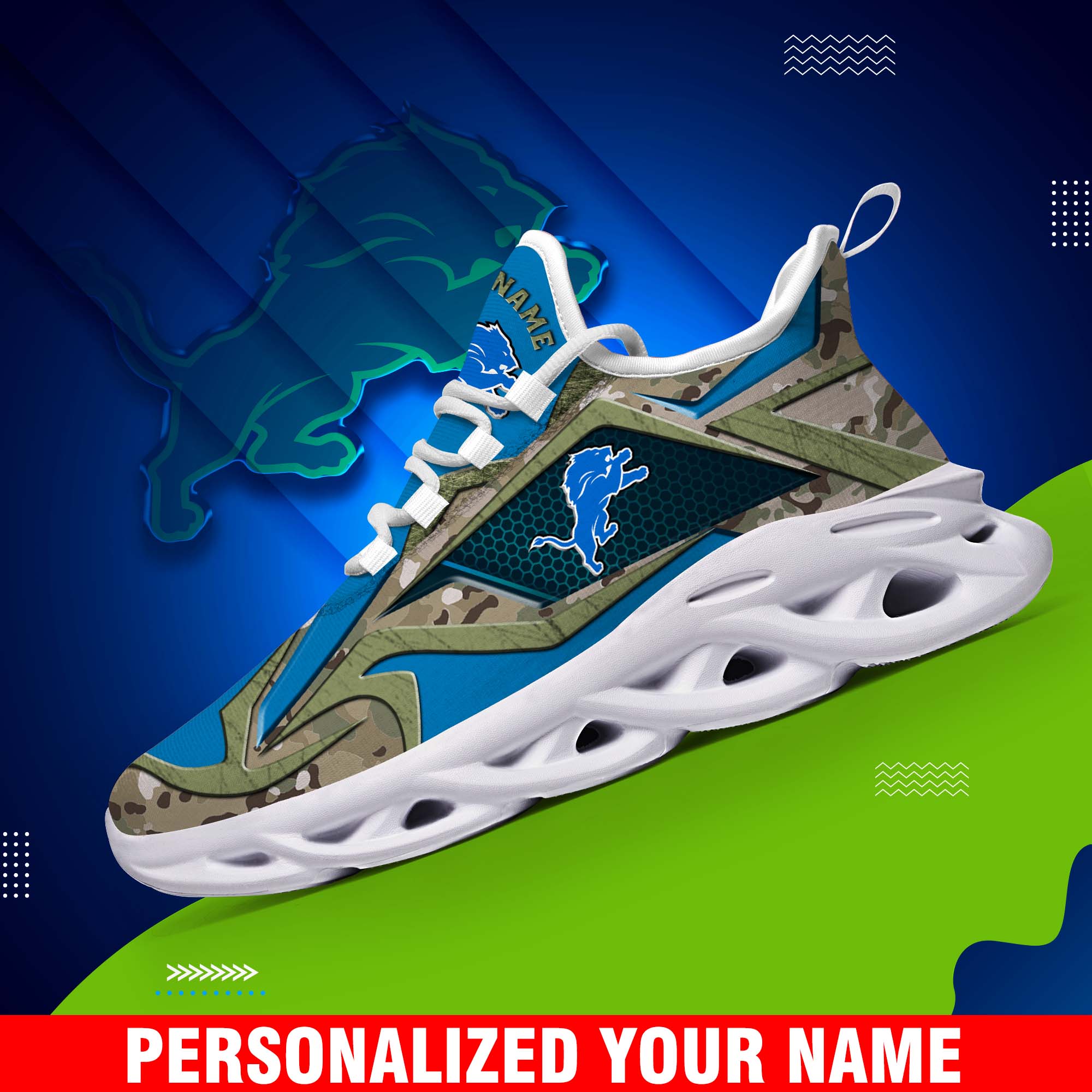 Detroit Lions Camouflage White C Sneakers 2024 Version Personalized Your Name, Sport Clunky Sneakers, Gifts For Fan ETHY-43609