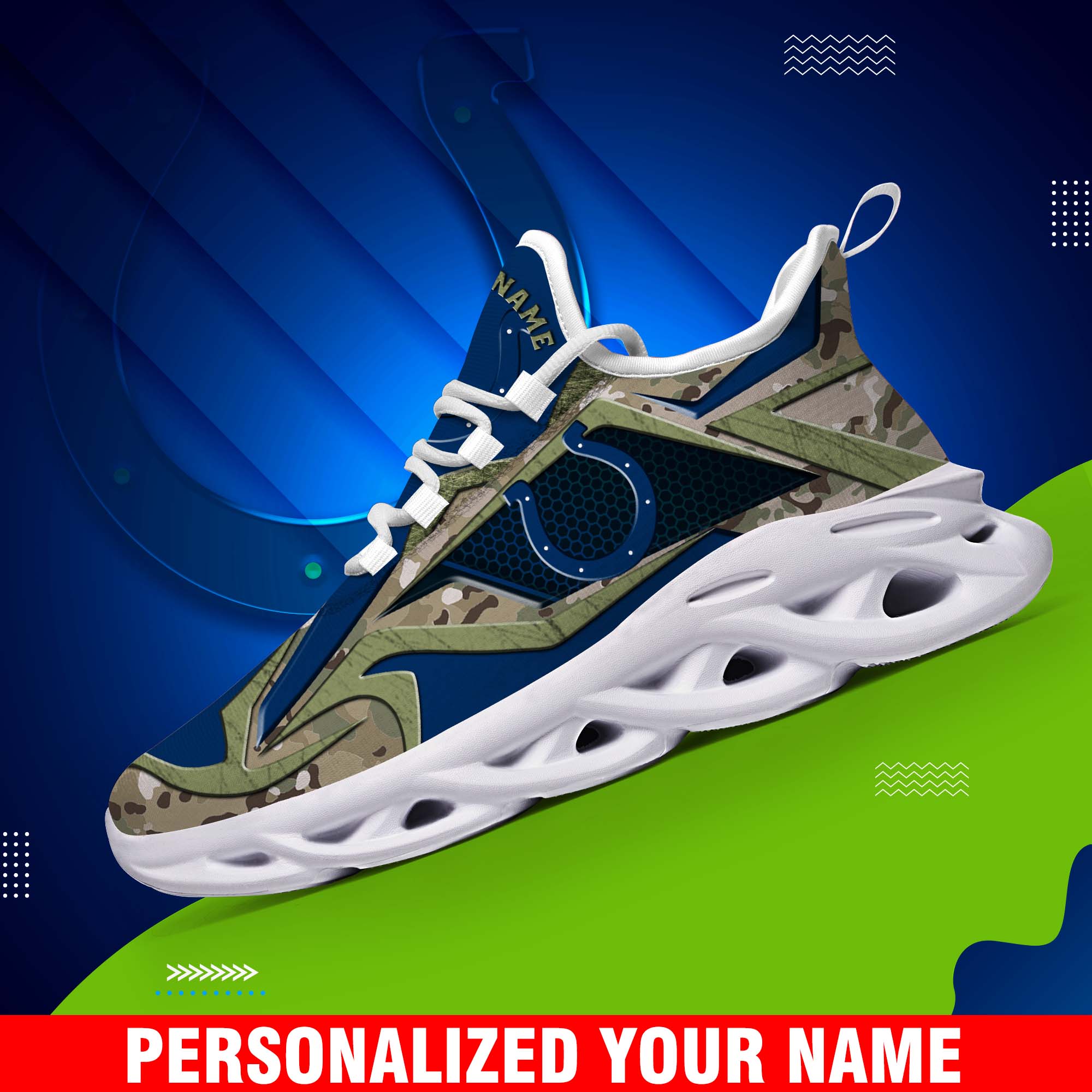 Indianapolis Colts Camouflage White C Sneakers 2024 Version Personalized Your Name, Sport Clunky Sneakers, Gifts For Fan ETHY-43609