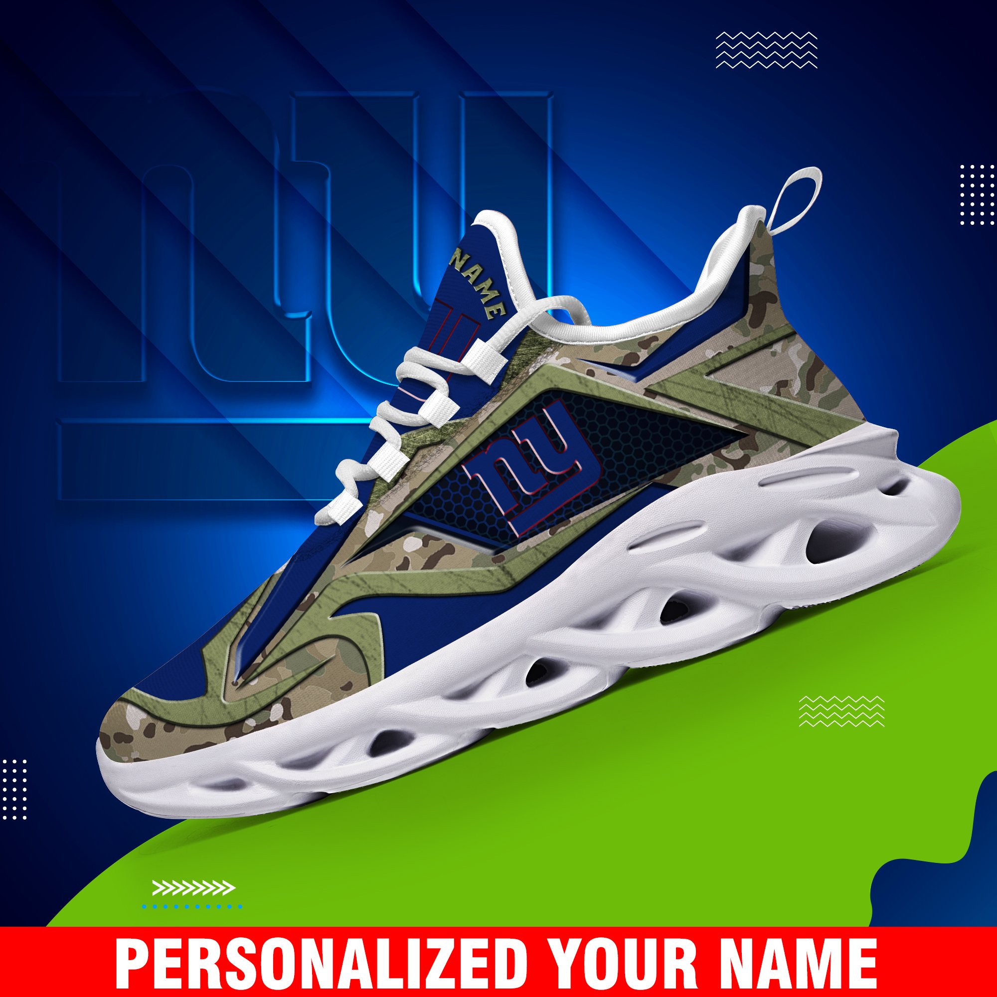 New York Giants Camouflage White C Sneakers 2024 Version Personalized Your Name, Sport Clunky Sneakers, Gifts For Fan ETHY-43609