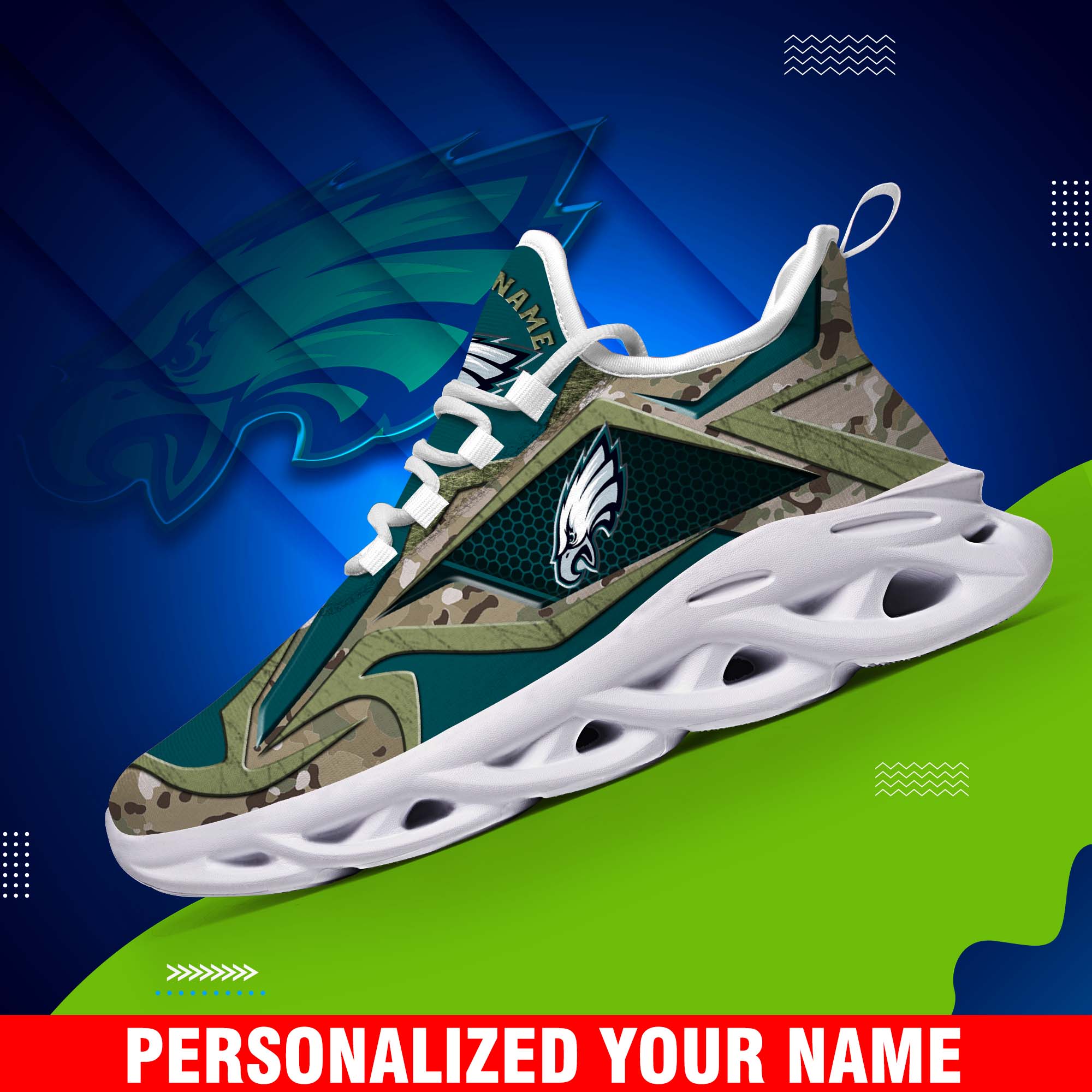 Philadelphia Eagles Camouflage White C Sneakers 2024 Version Personalized Your Name, Sport Clunky Sneakers, Gifts For Fan ETHY-43609