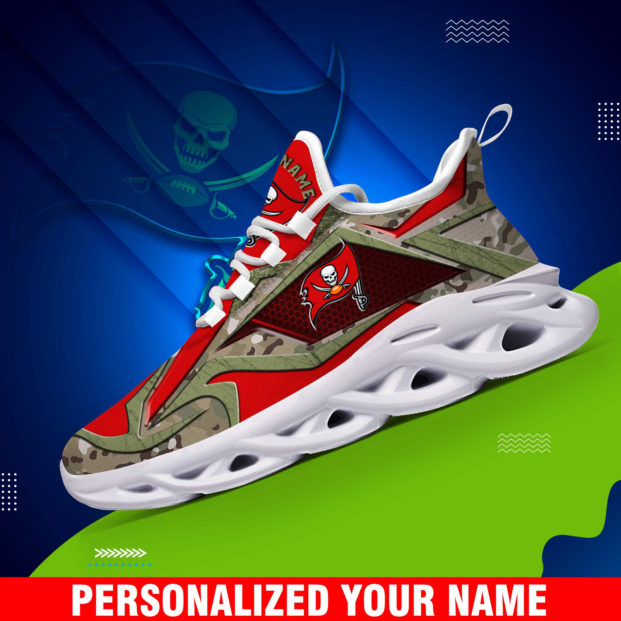 Tampa Bay Buccaneers Camouflage White C Sneakers 2024 Version Personalized Your Name, Sport Clunky Sneakers, Gifts For Fan ETHY-43609