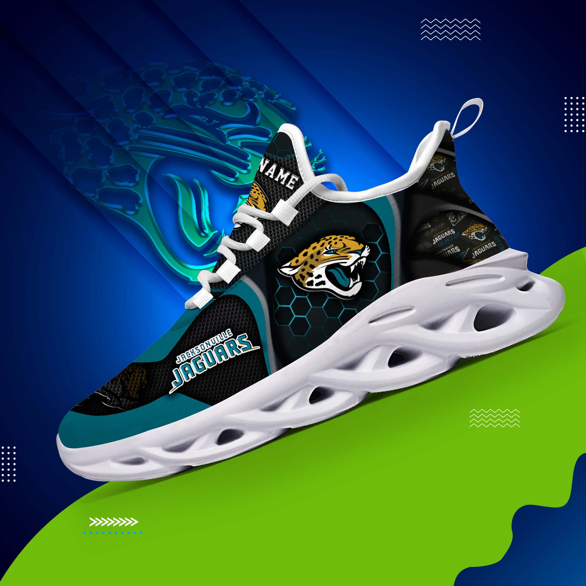 Jacksonville Jaguars White C Sneakers 2024 Version Personalized Your Name , Sport Sneakers, Sport Gifts ETHY-47432