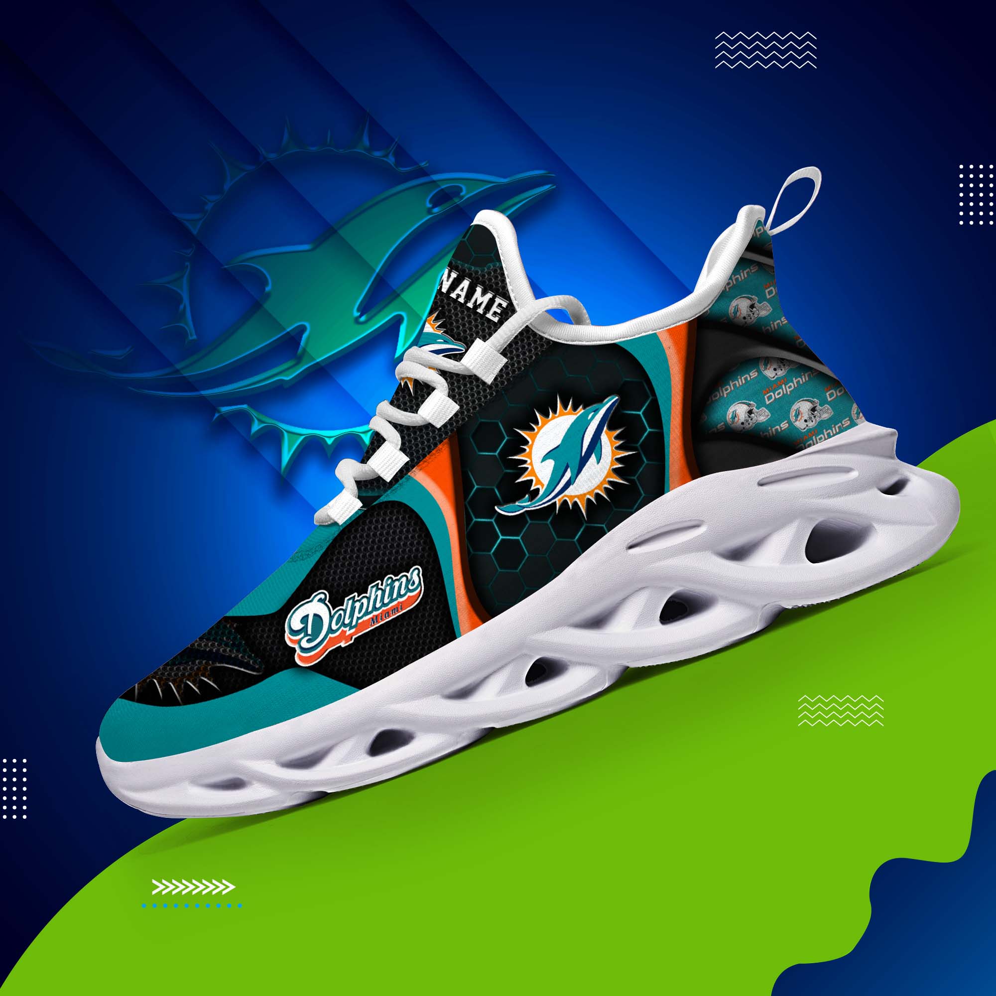 Miami Dolphins White C Sneakers 2024 Version Personalized Your Name , Sport Sneakers, Sport Gifts ETHY-47432