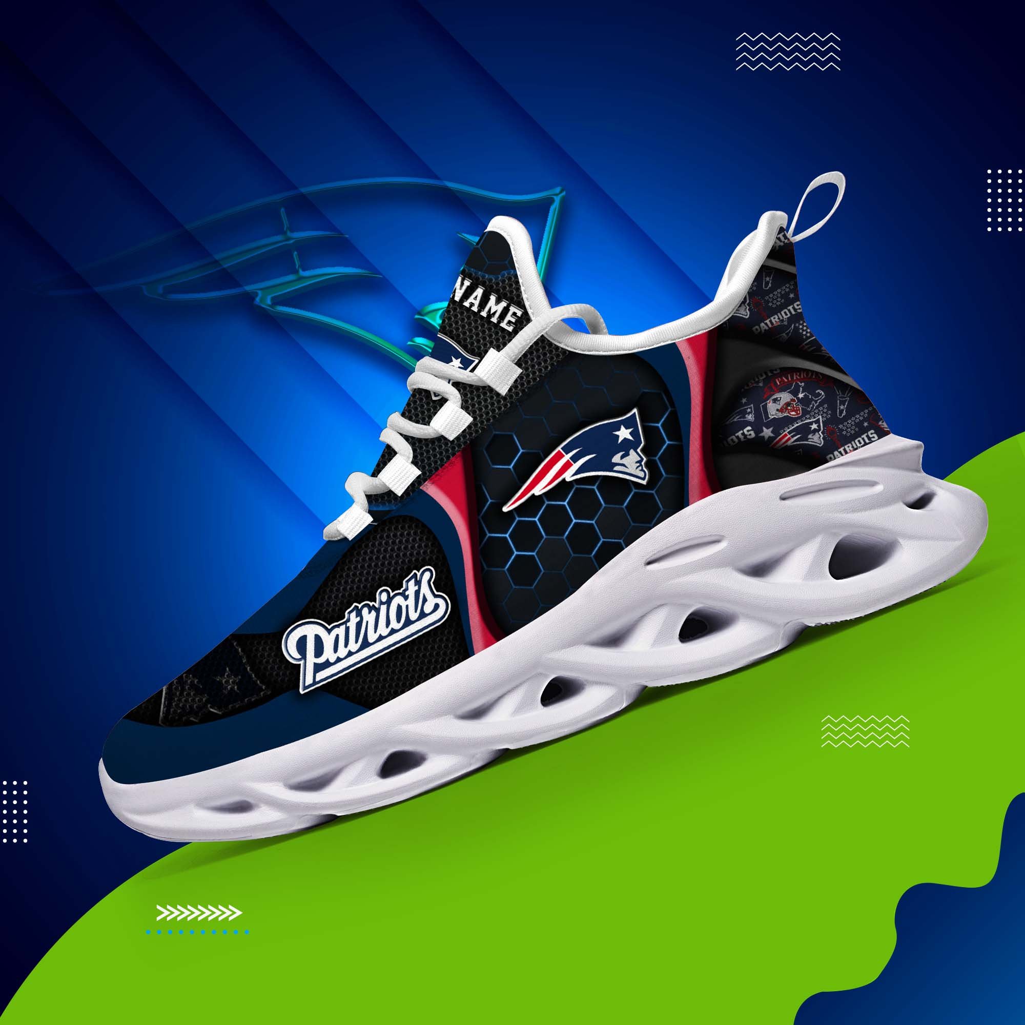 New England Patriots White C Sneakers 2024 Version Personalized Your Name , Sport Sneakers, Sport Gifts ETHY-47432