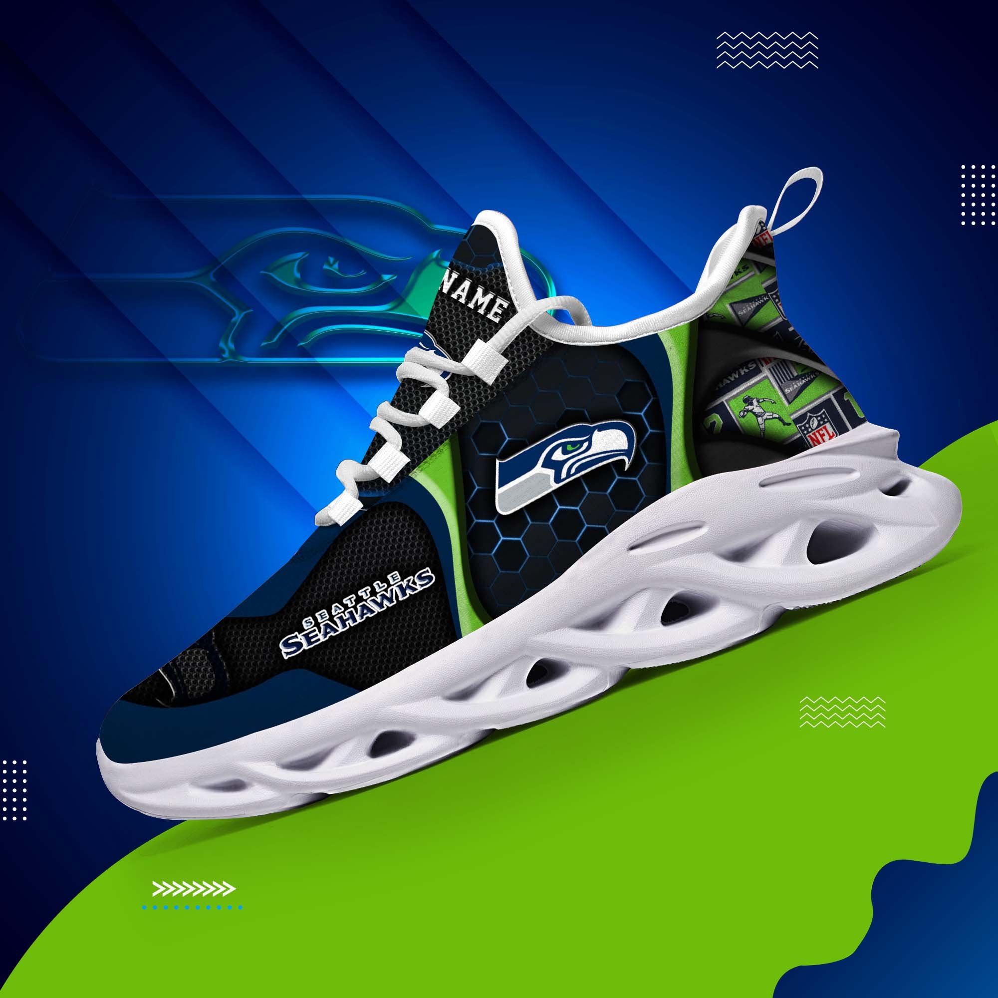 Seattle Seahawks White C Sneakers 2024 Version Personalized Your Name , Sport Sneakers, Sport Gifts ETHY-47432