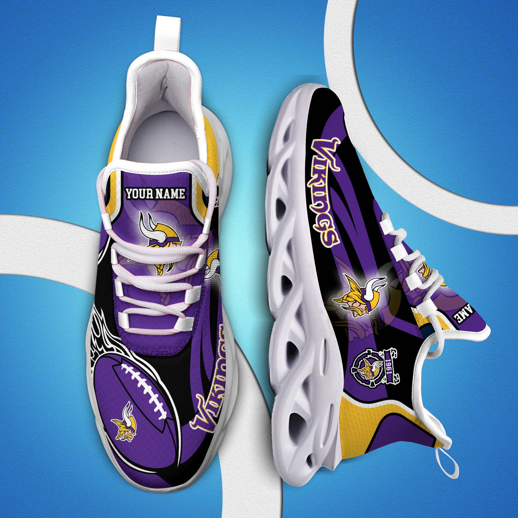 Minnesota Vikings White C Sneakers 2024 Version Personalized Your Name, Football Team Sneakers Max Soul, Gifts For Fan ETHY-53090