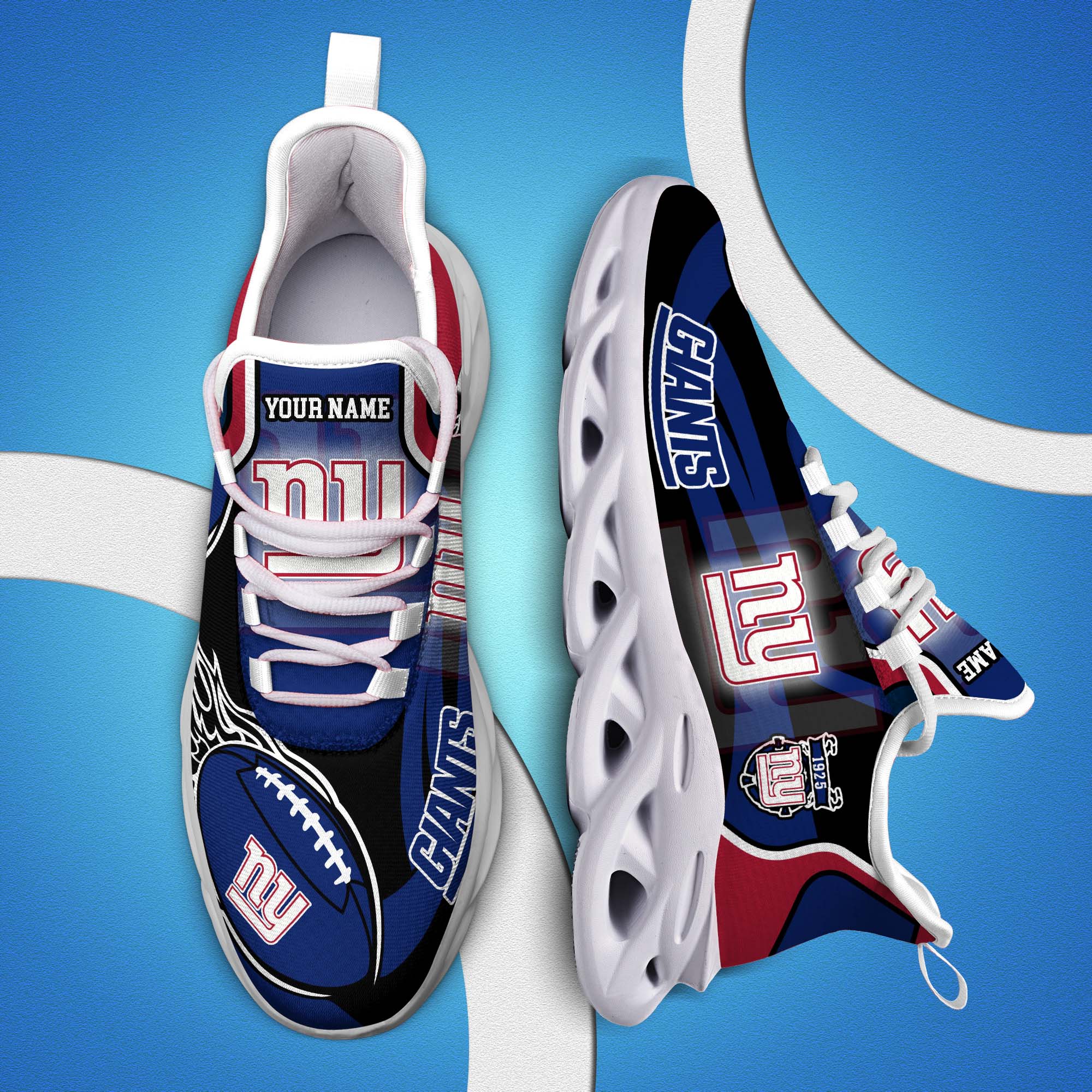 New York Giants White C Sneakers 2024 Version Personalized Your Name, Football Team Sneakers Max Soul, Gifts For Fan ETHY-53090