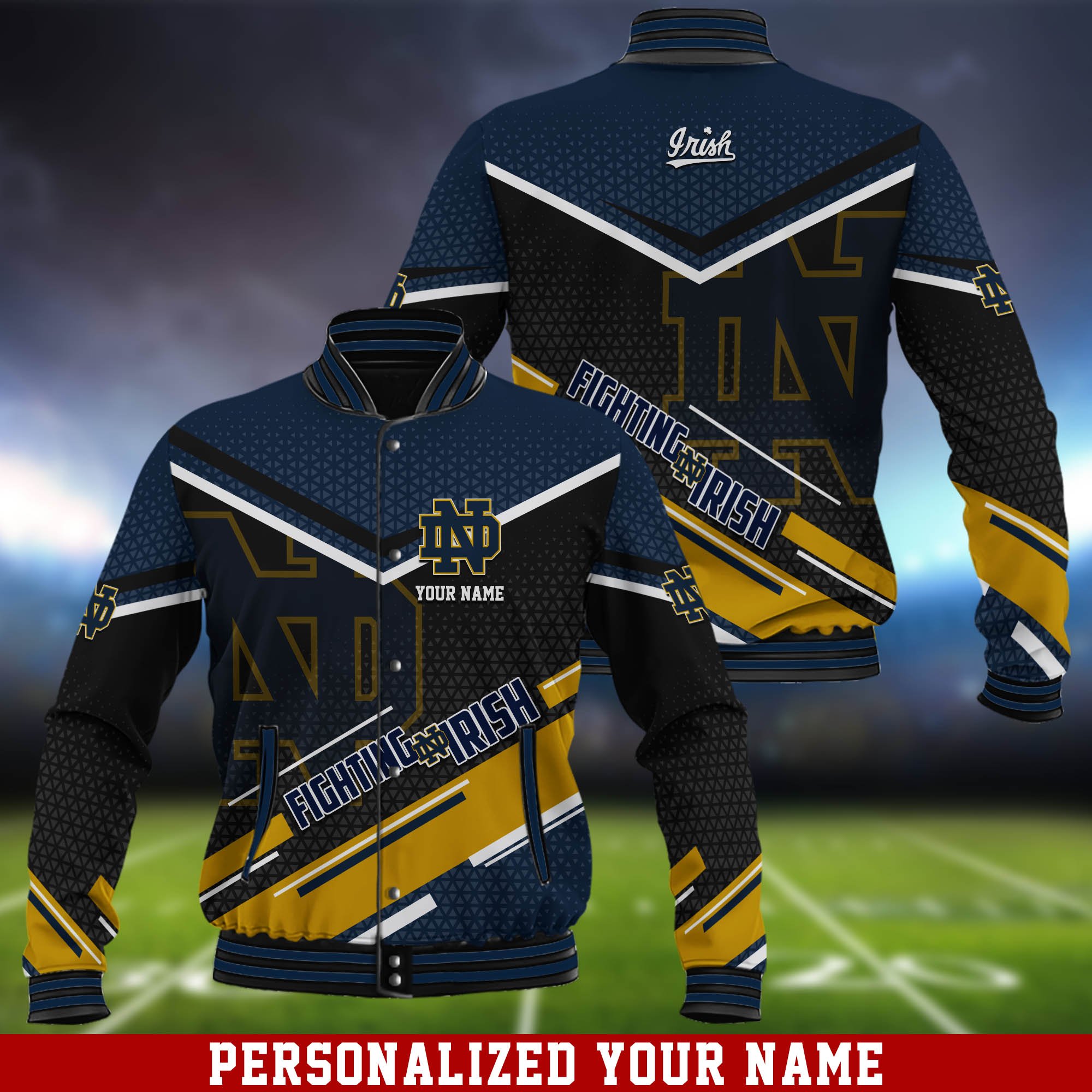 Notre Dame Fighting Irish Baseball Jackets 2024 Version Customized Your Name, Sport Baseball Jacket For Fan, Sport Gifts ETHY-53649