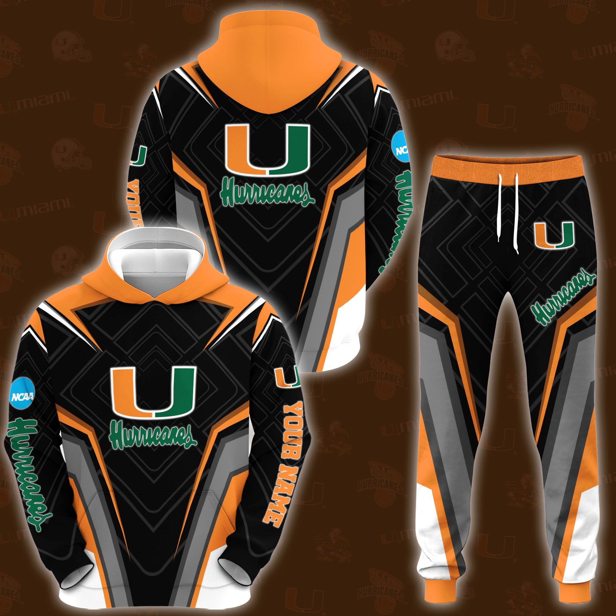 Miami Hurricanes Hoodie Sweatpants Set 2024 Version Custom Your Name, Hoodie Sweatpants Set For Sport Lovers, Gifts For Fans, Sport Gifts ETRG-62556