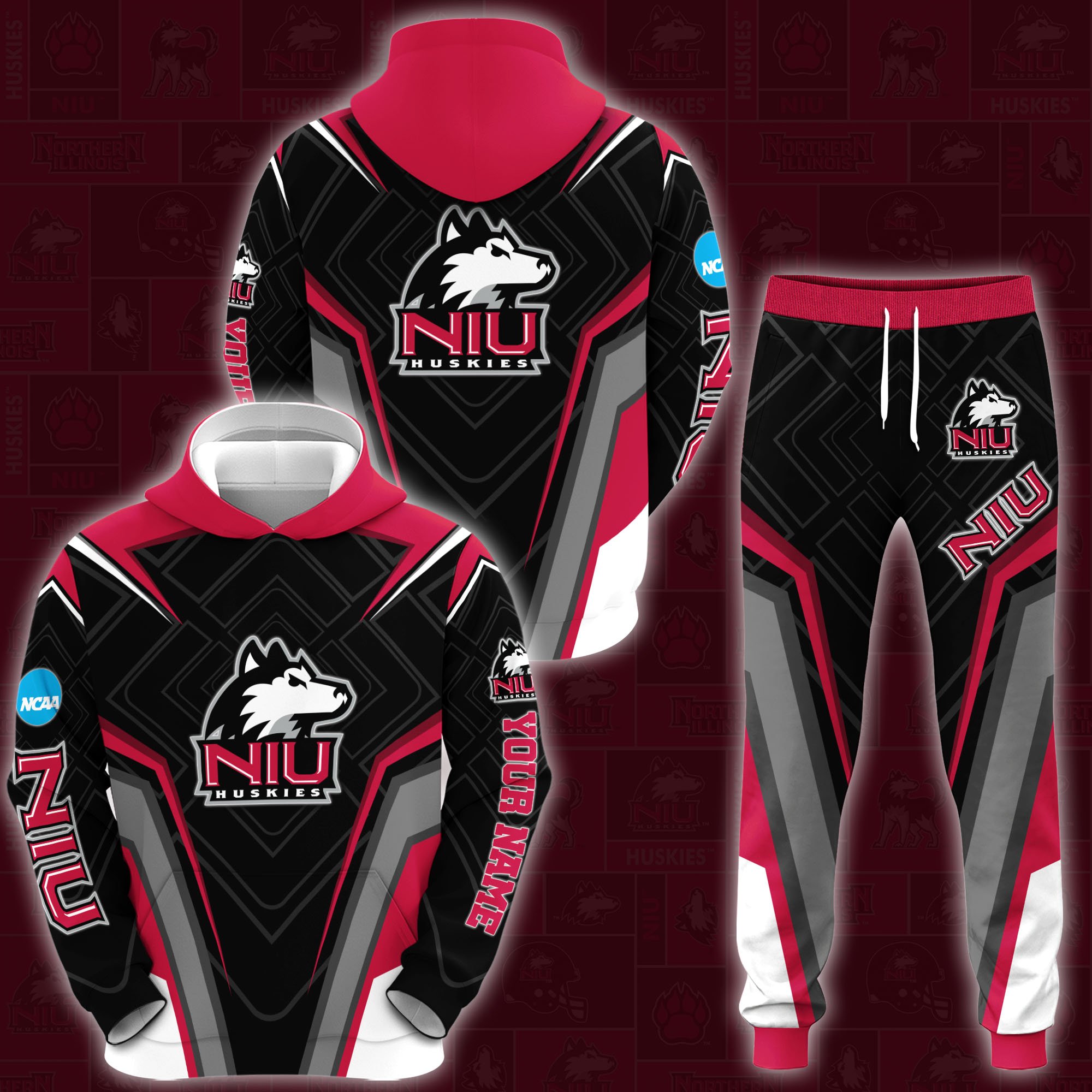 Northern Illinois Huskies Hoodie Sweatpants Set 2024 Version Custom Your Name, Hoodie Sweatpants Set For Sport Lovers, Gifts For Fans, Sport Gifts ETRG-62556