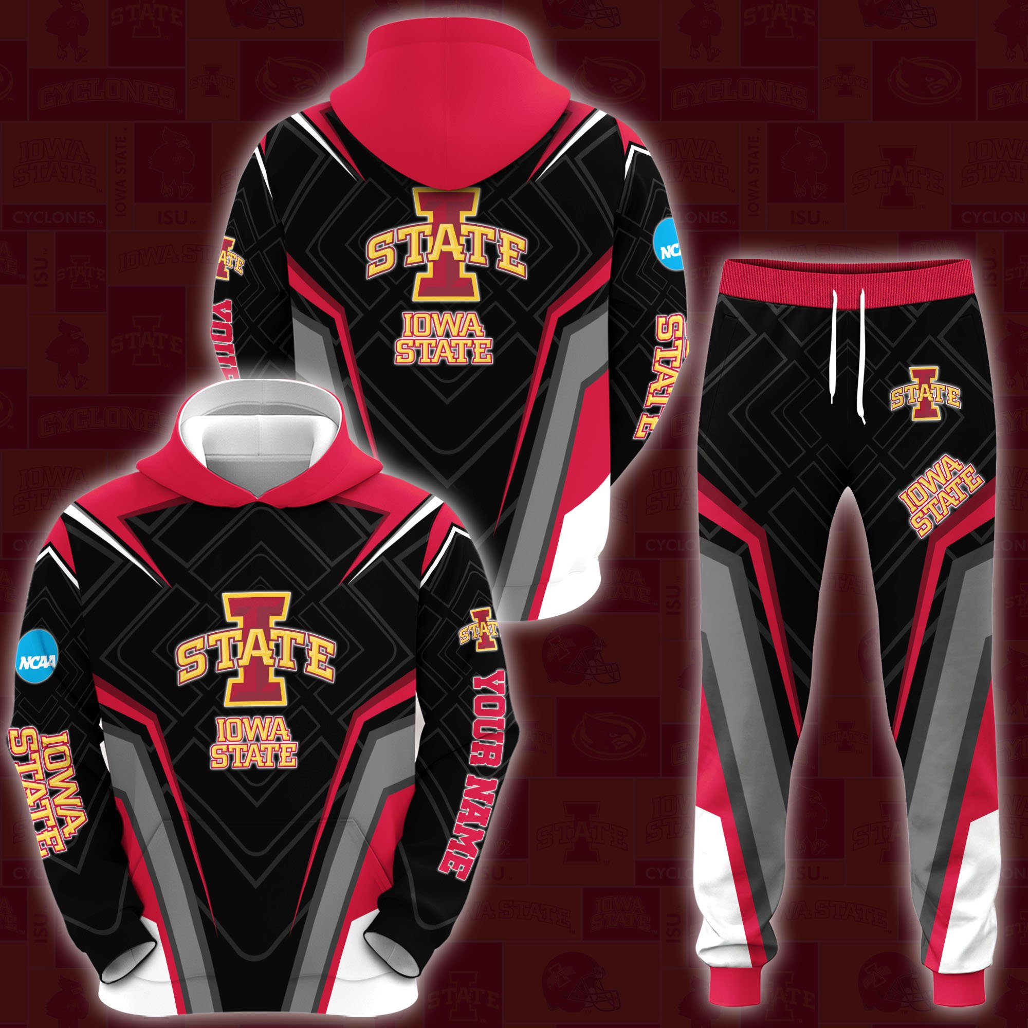 Iowa State Cyclones Hoodie Sweatpants Set 2024 Version Custom Your Name, Hoodie Sweatpants Set For Sport Lovers, Gifts For Fans, Sport Gifts ETRG-62556