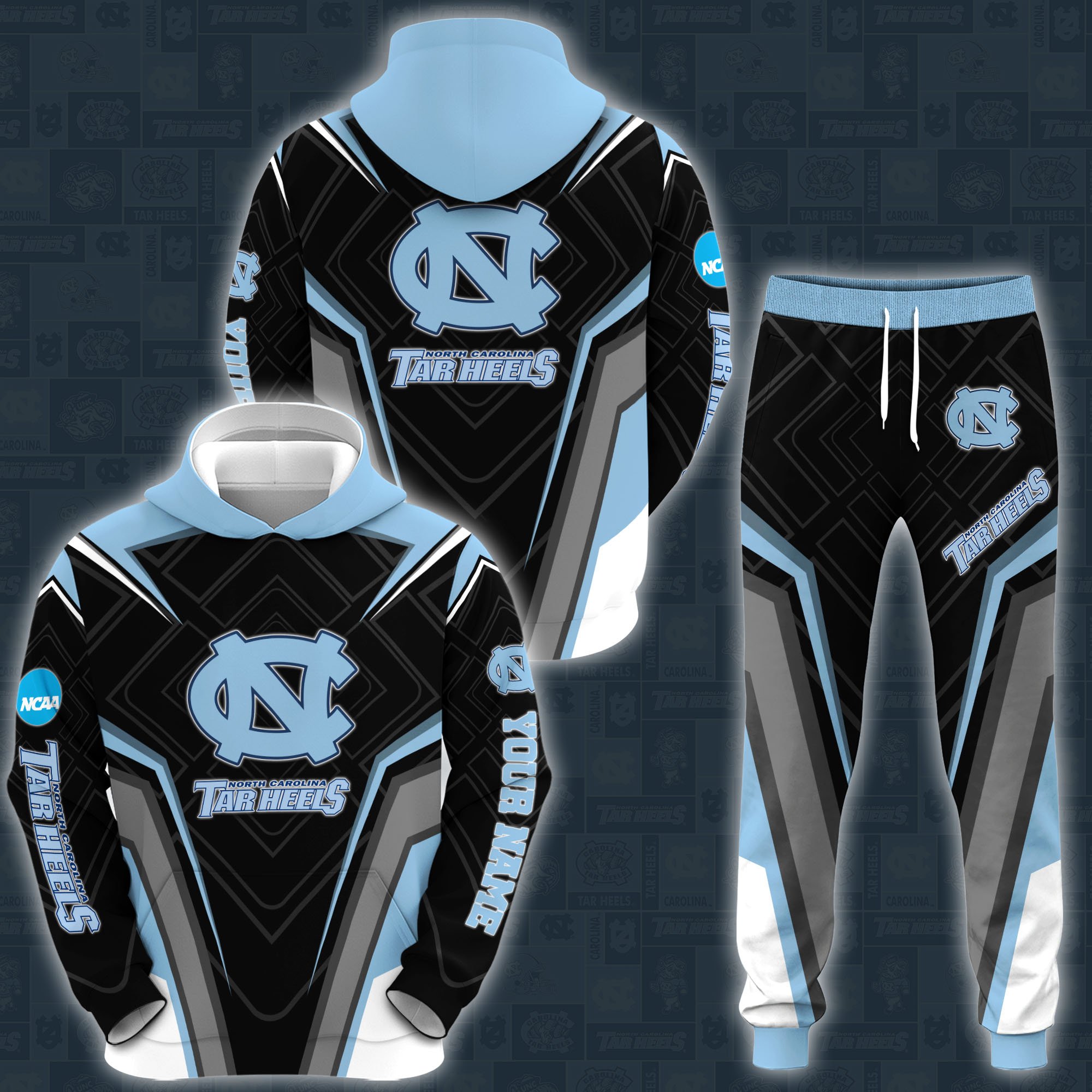 North Carolina Tar Heels Hoodie Sweatpants Set 2024 Version Custom Your Name, Hoodie Sweatpants Set For Sport Lovers, Gifts For Fans, Sport Gifts ETRG-62556