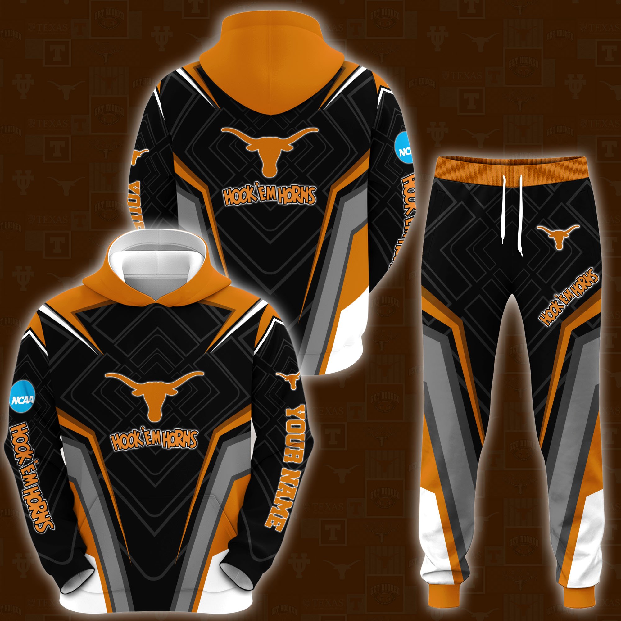 Texas Longhorns Hoodie Sweatpants Set 2024 Version Custom Your Name, Hoodie Sweatpants Set For Sport Lovers, Gifts For Fans, Sport Gifts ETRG-62556