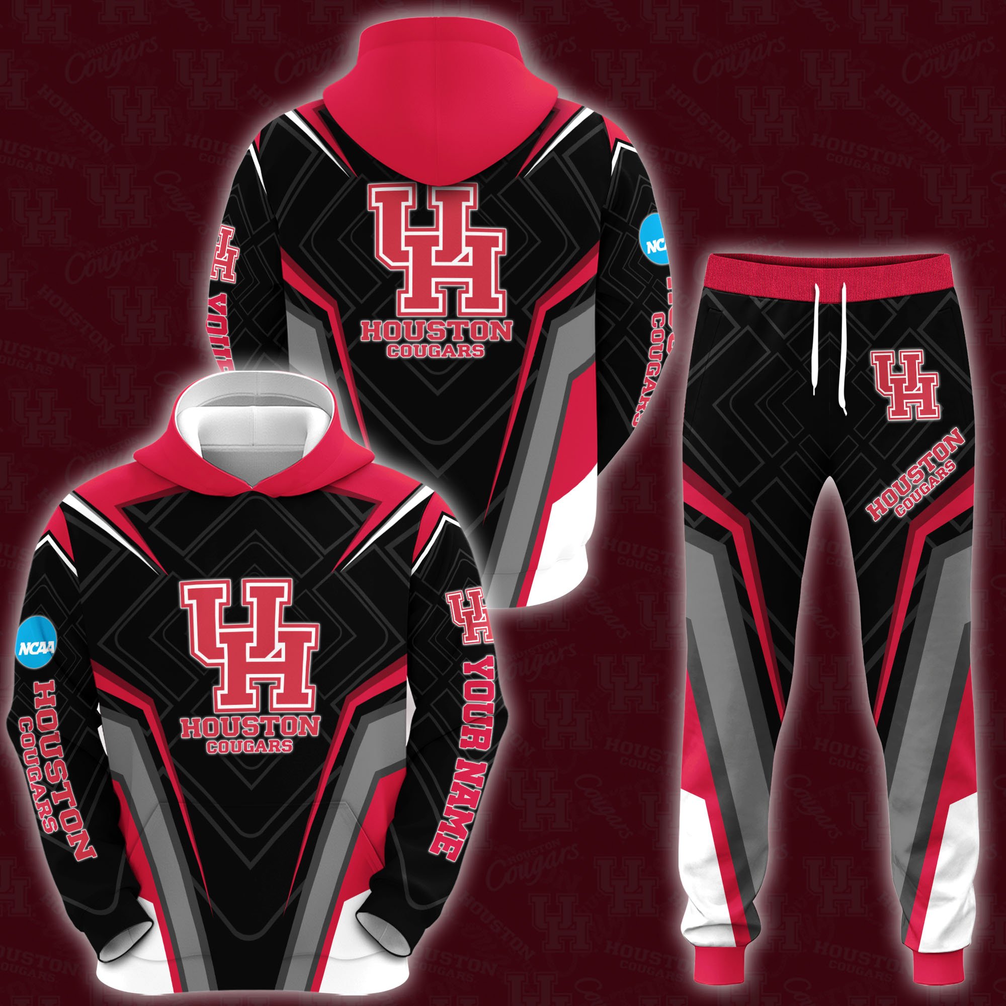 Houston Cougars Hoodie Sweatpants Set 2024 Version Custom Your Name, Hoodie Sweatpants Set For Sport Lovers, Gifts For Fans, Sport Gifts ETRG-62556