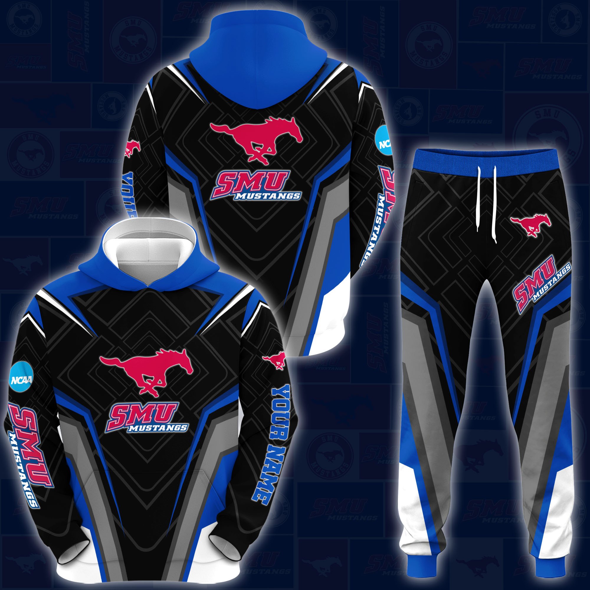 SMU Mustangs Hoodie Sweatpants Set 2024 Version Custom Your Name, Hoodie Sweatpants Set For Sport Lovers, Gifts For Fans, Sport Gifts ETRG-62556