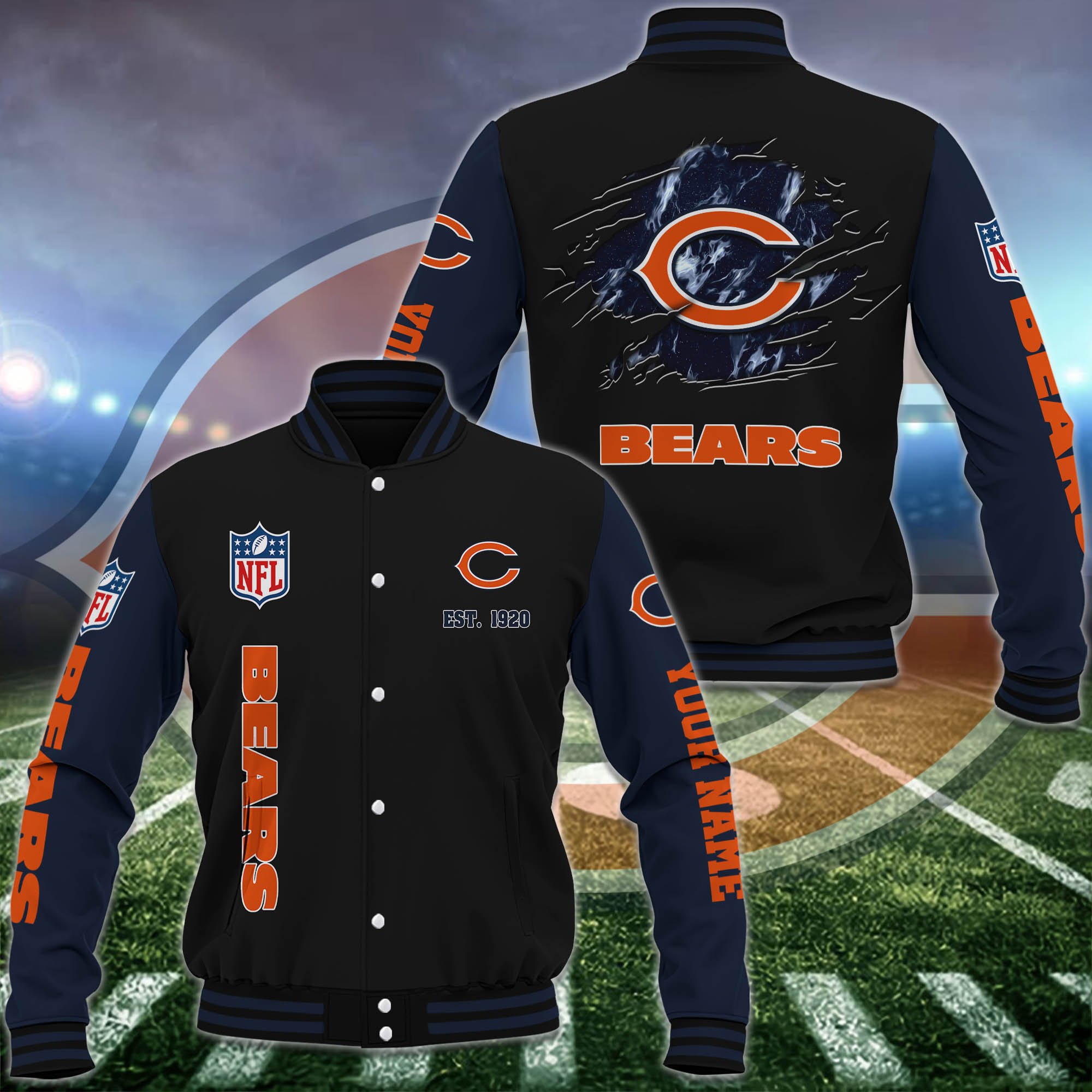 Chicago Bears Baseball Jacket Custom Your Name, Sport Jacket, FootBall Fan Gifts EHIVM-54148