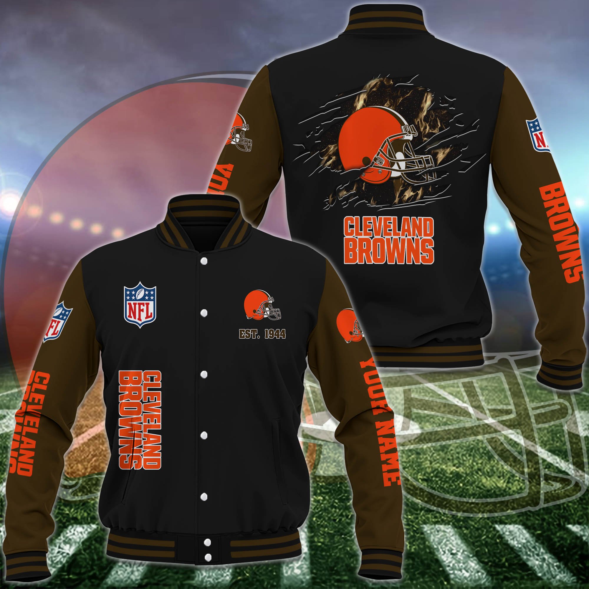 Cleveland Browns Baseball Jacket Custom Your Name, Sport Jacket, FootBall Fan Gifts EHIVM-54148