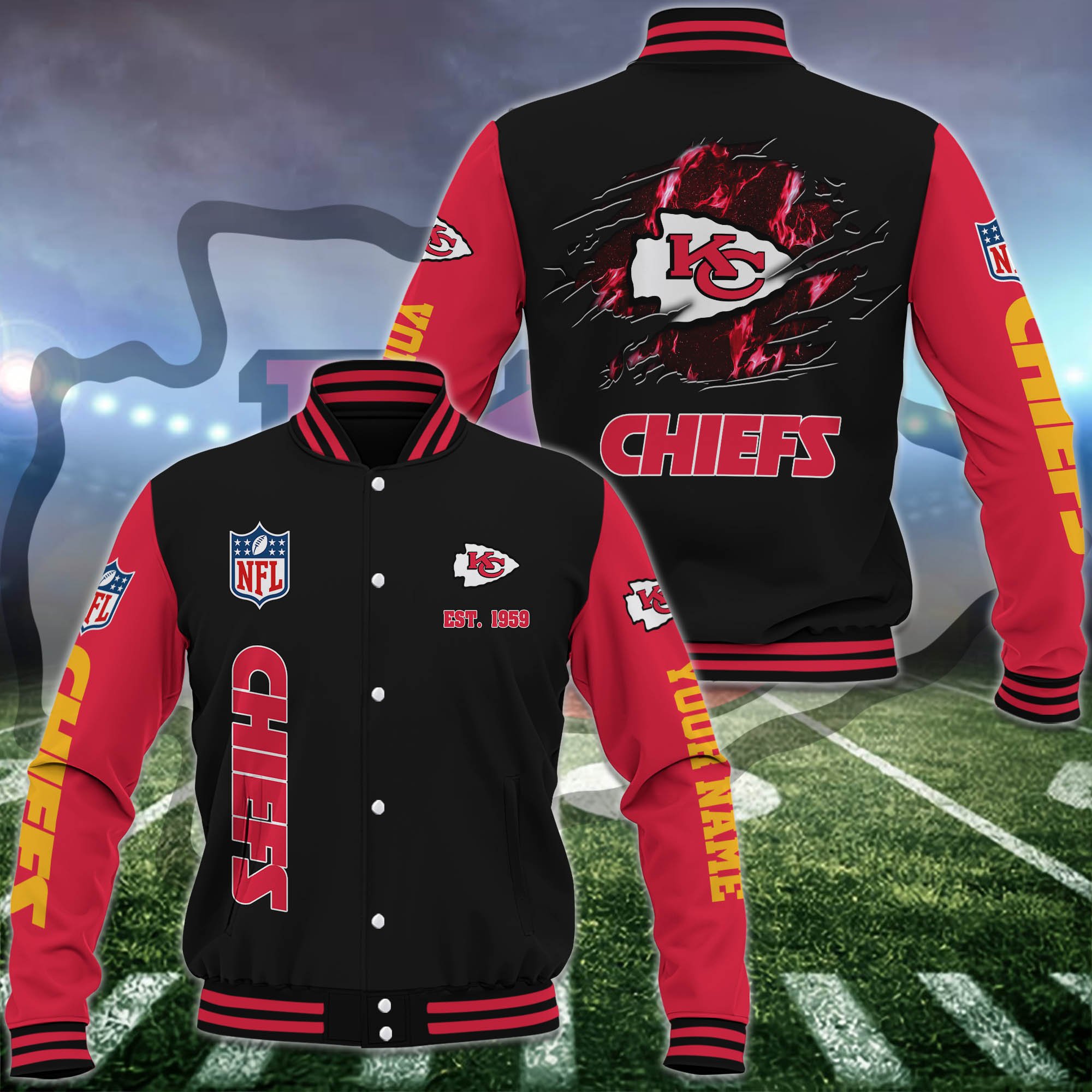 Kansas City Chiefs Baseball Jacket Custom Your Name, Sport Jacket, FootBall Fan Gifts EHIVM-54148