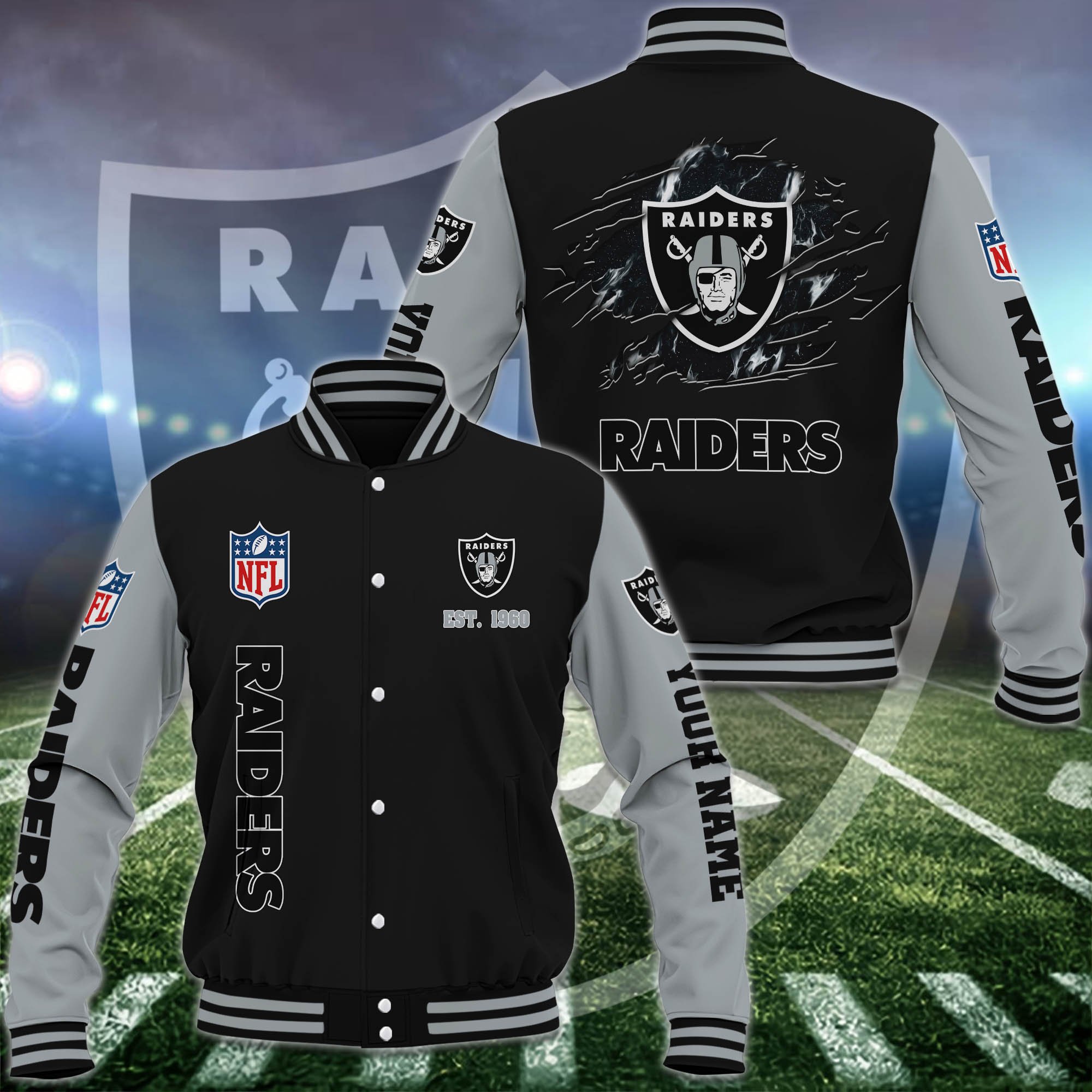 Las Vegas Raiders Baseball Jacket Custom Your Name, Sport Jacket, FootBall Fan Gifts EHIVM-54148