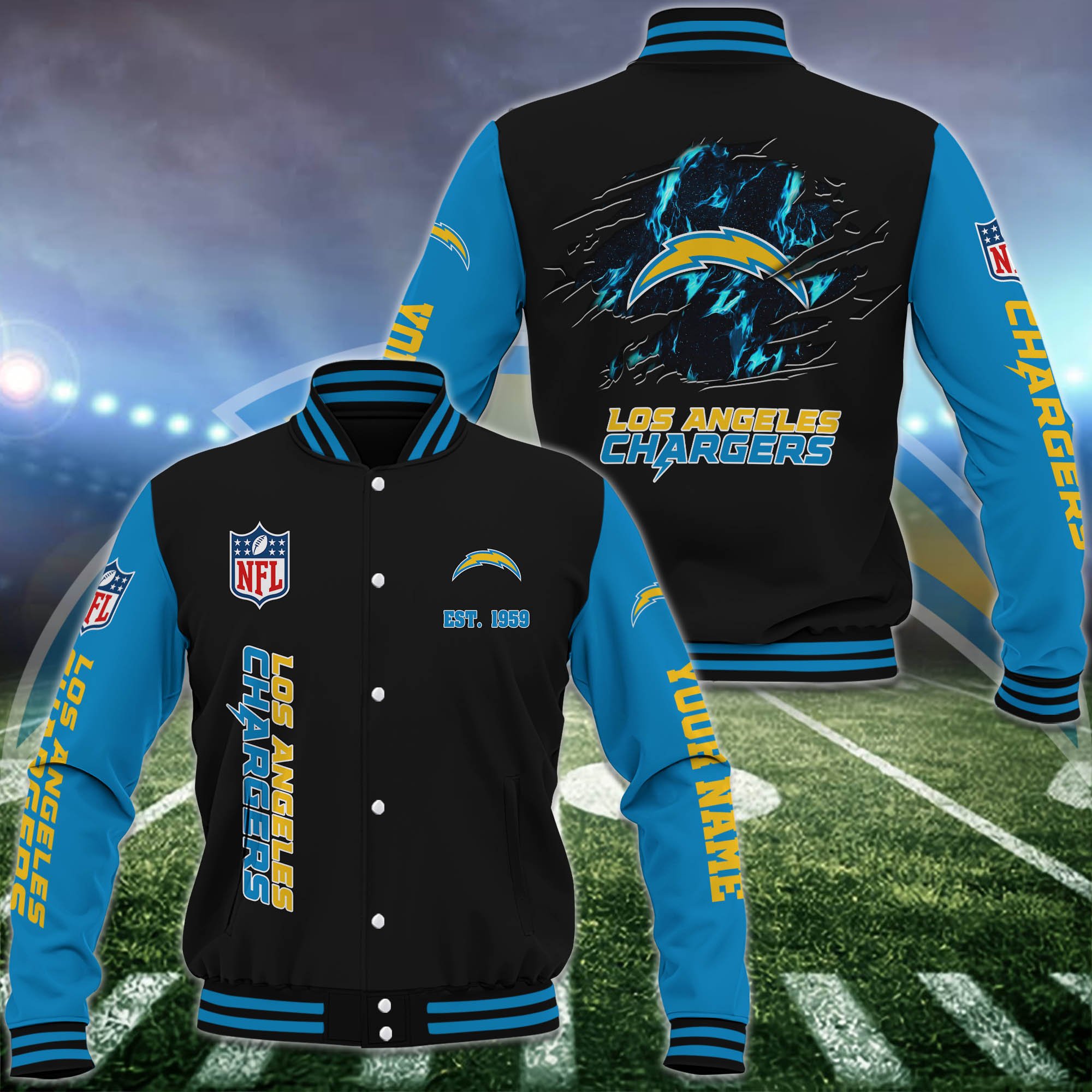 Los Angeles Chargers Baseball Jacket Custom Your Name, Sport Jacket, FootBall Fan Gifts EHIVM-54148