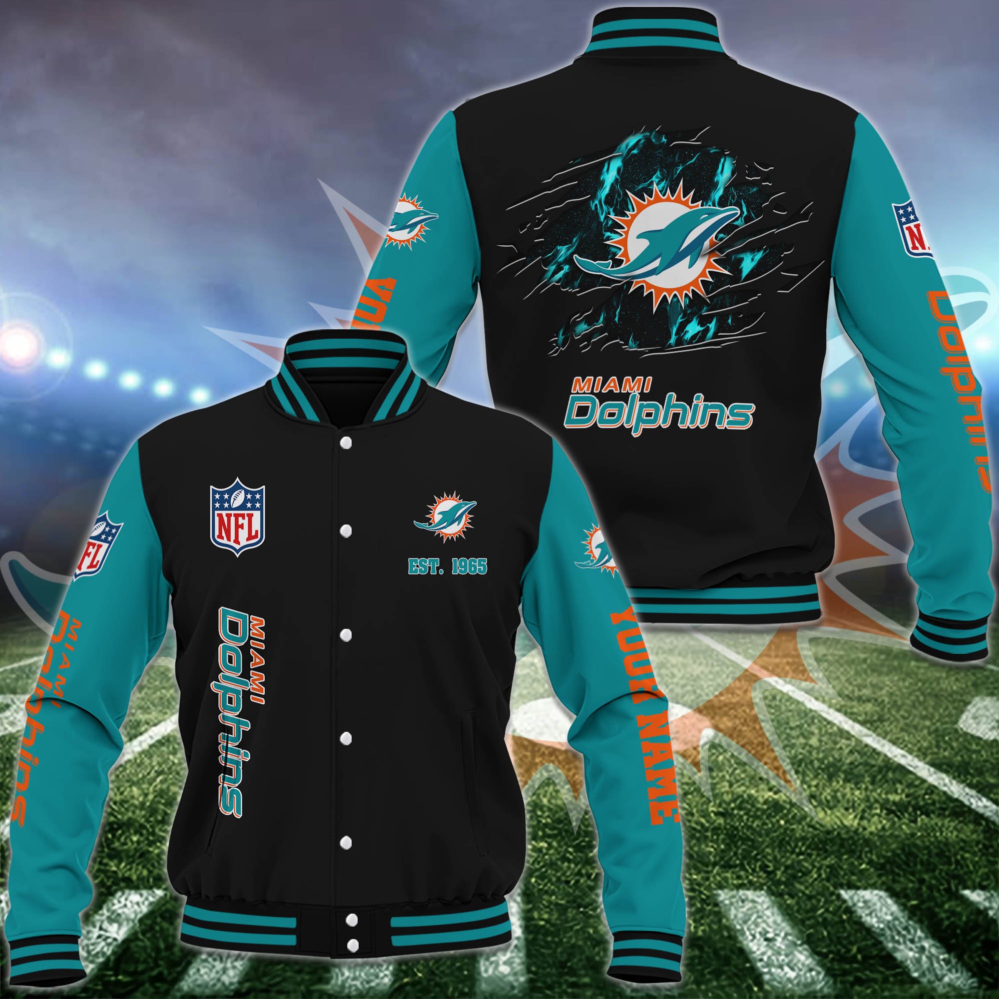 Miami Dolphins Baseball Jacket Custom Your Name, Sport Jacket, FootBall Fan Gifts EHIVM-54148