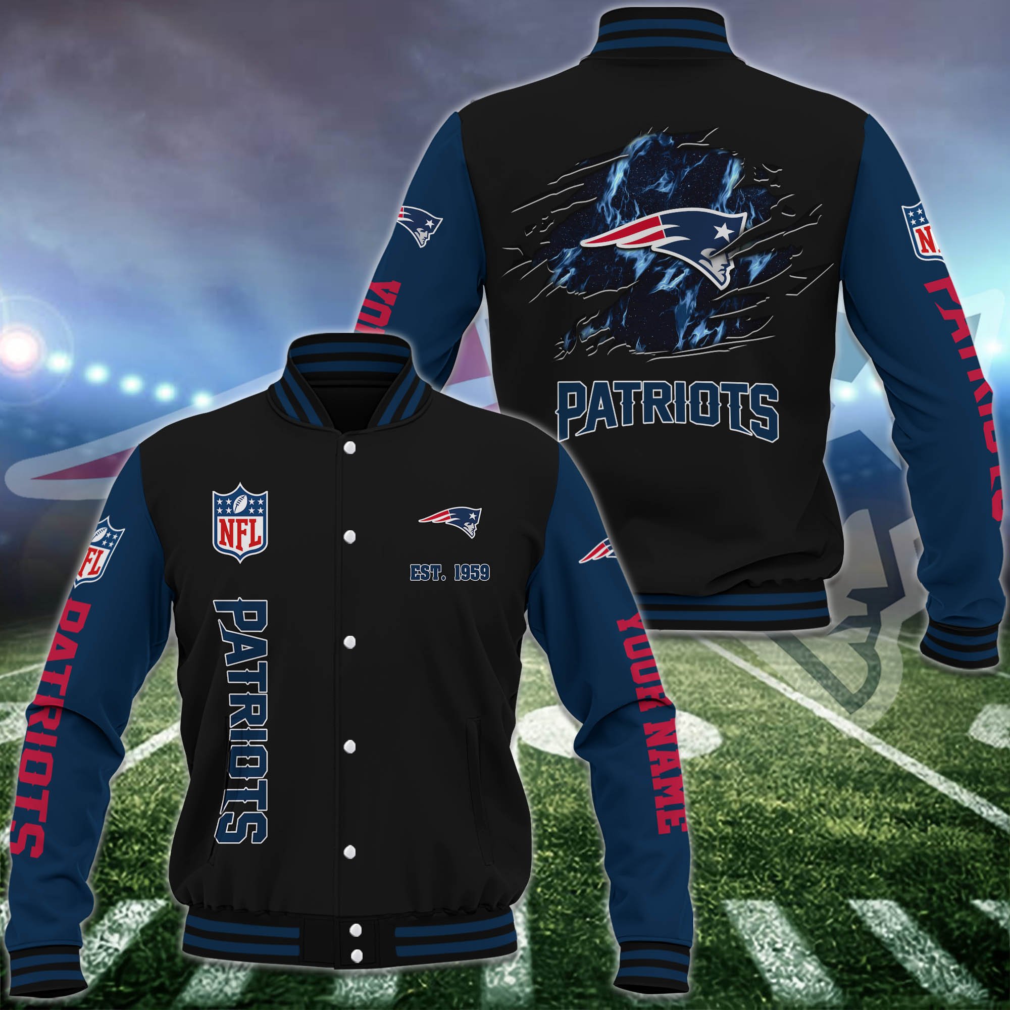 New England Patriots Baseball Jacket Custom Your Name, Sport Jacket, FootBall Fan Gifts EHIVM-54148