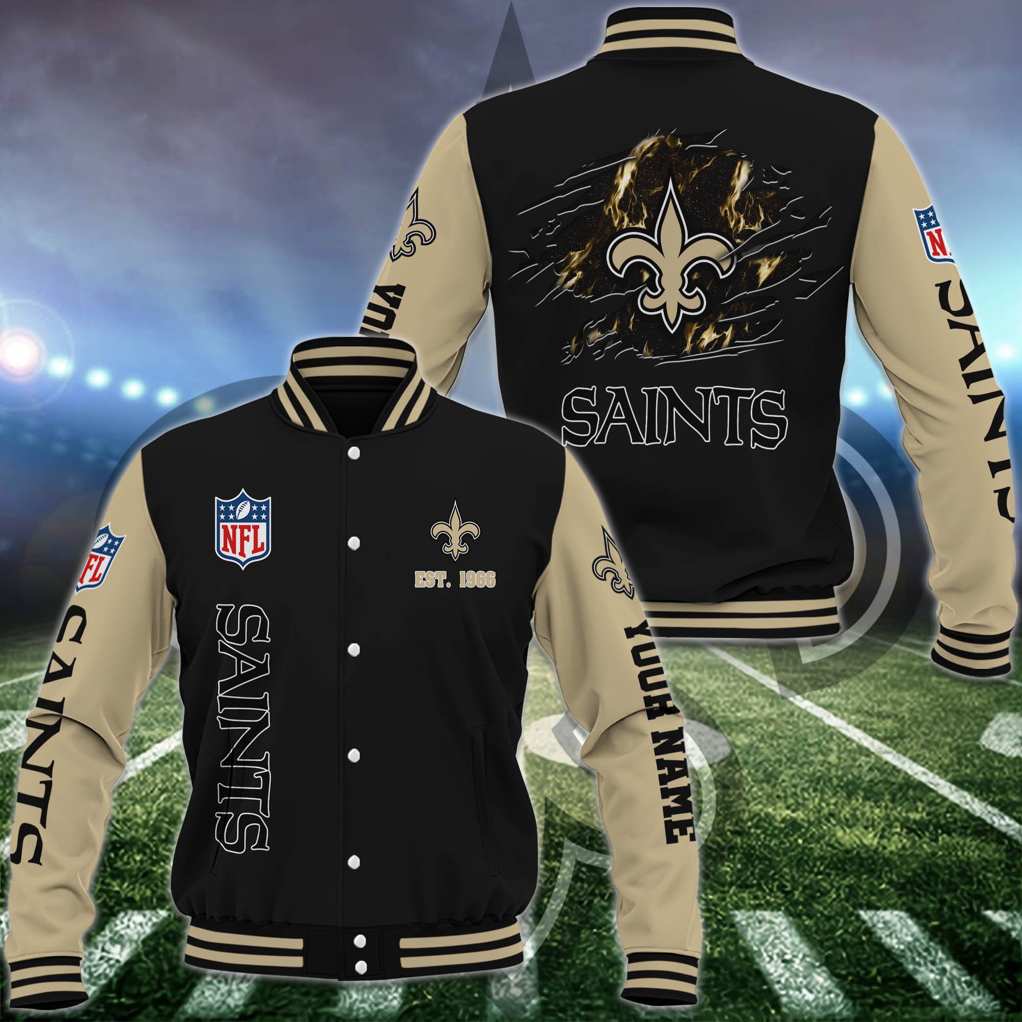 New Orleans Saints Baseball Jacket Custom Your Name, Sport Jacket, FootBall Fan Gifts EHIVM-54148