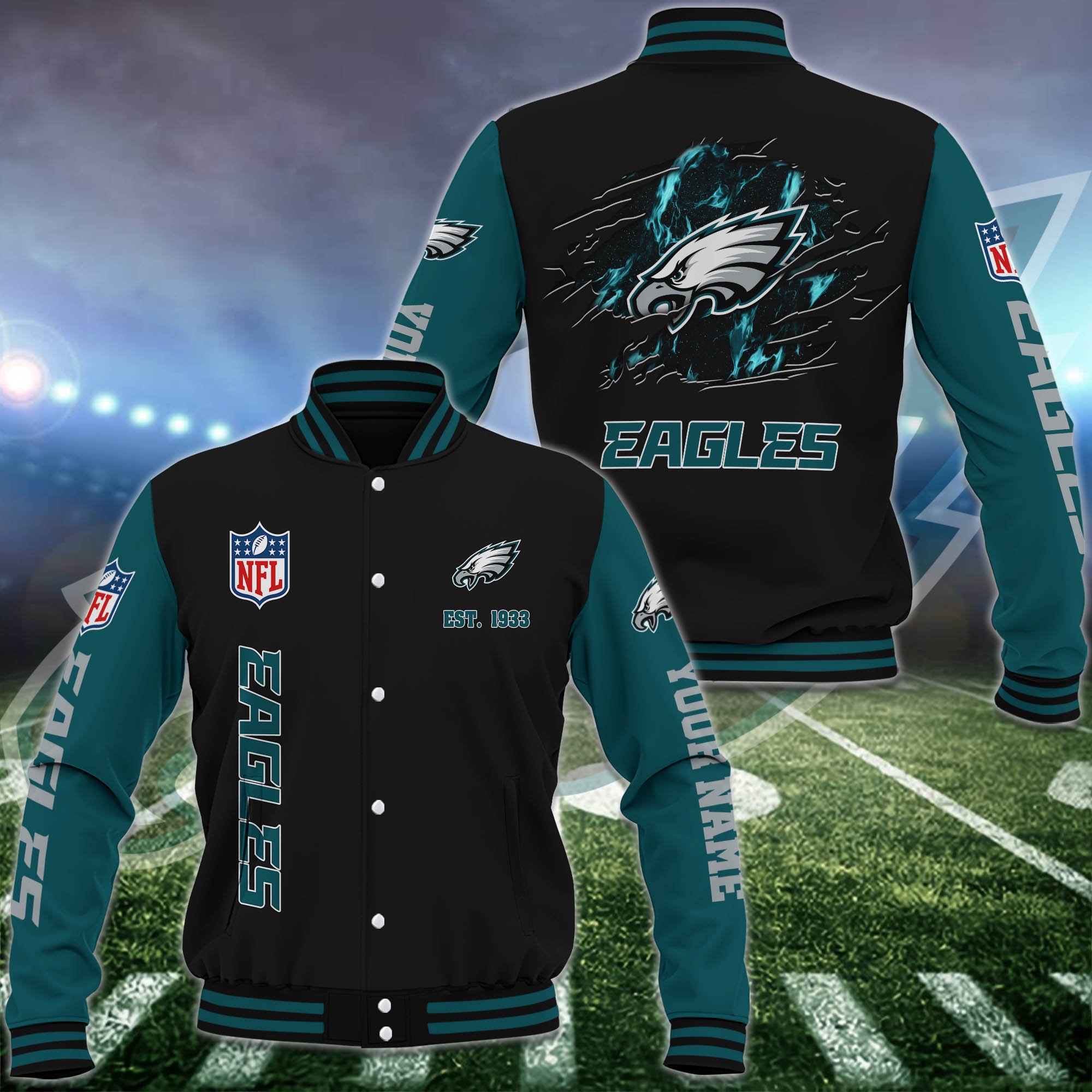 Philadelphia Eagles Baseball Jacket Custom Your Name, Sport Jacket, FootBall Fan Gifts EHIVM-54148