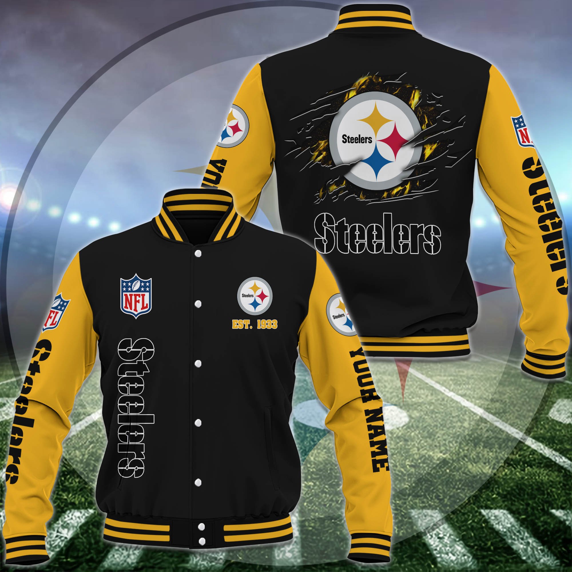 Pittsburgh Steelers Baseball Jacket Custom Your Name, Sport Jacket, FootBall Fan Gifts EHIVM-54148