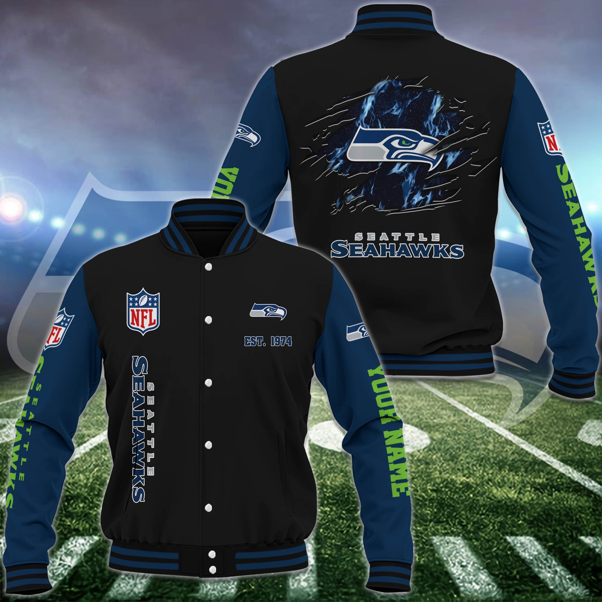 Seattle Seahawks Baseball Jacket Custom Your Name, Sport Jacket, FootBall Fan Gifts EHIVM-54148