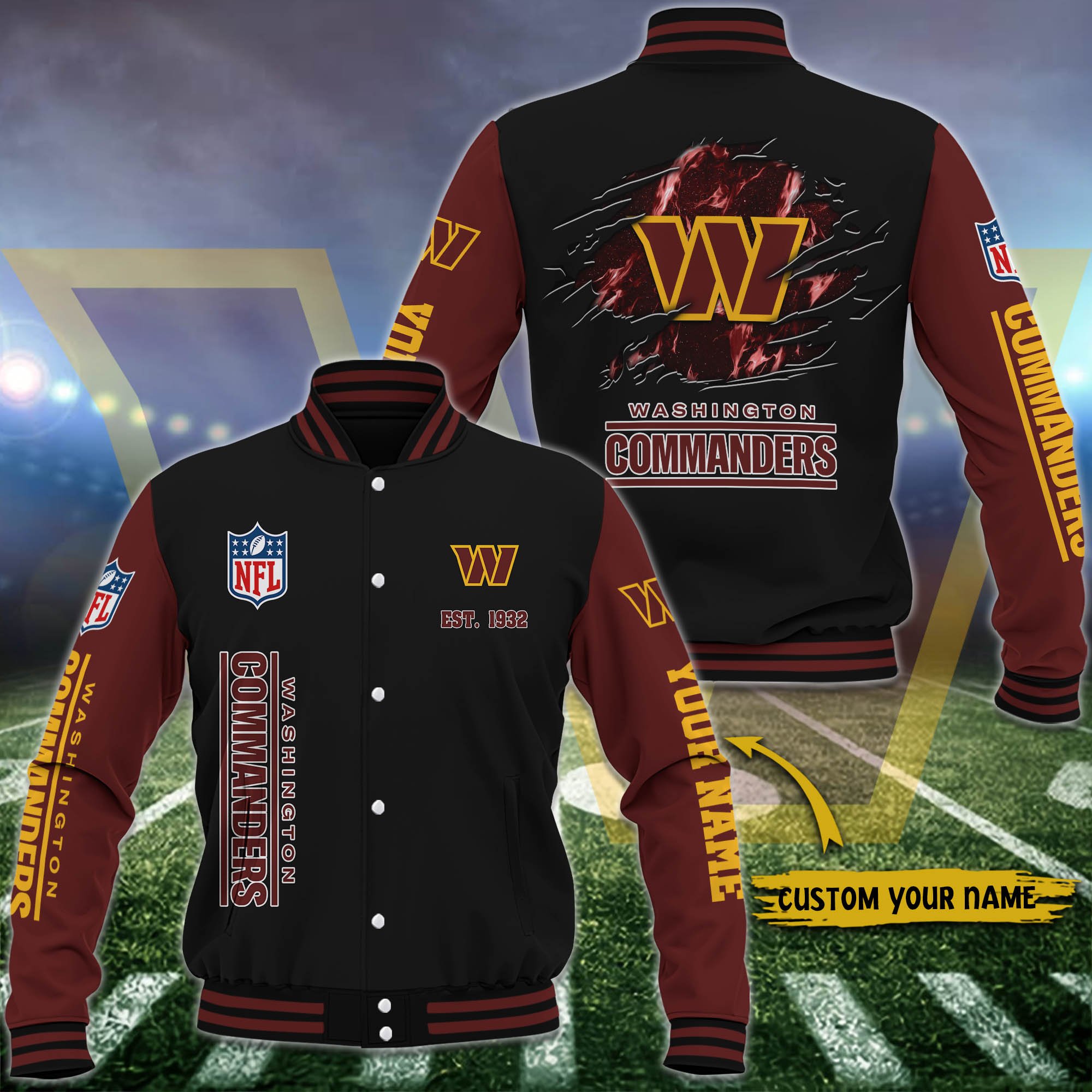 Alternative view of Washington Commanders Baseball Jacket Custom Your Name 2024 Versions, Sport Jacket, FootBall Fan Gifts EHIVM-54148