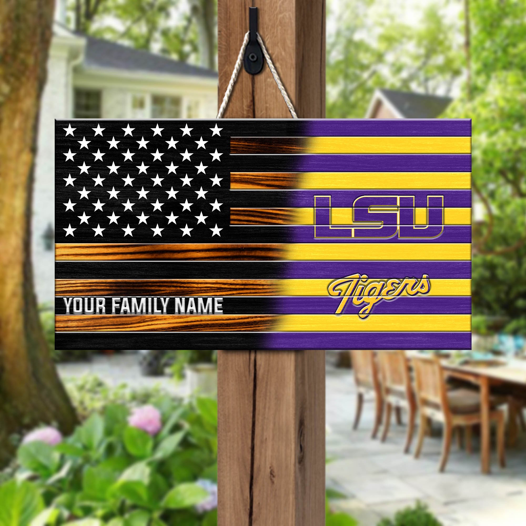 LSU TIGERS Shape Wooden Sign 2024 Version Personalized Your Family Name, Sport Team Sign, Sport Decorations ETHY-51658