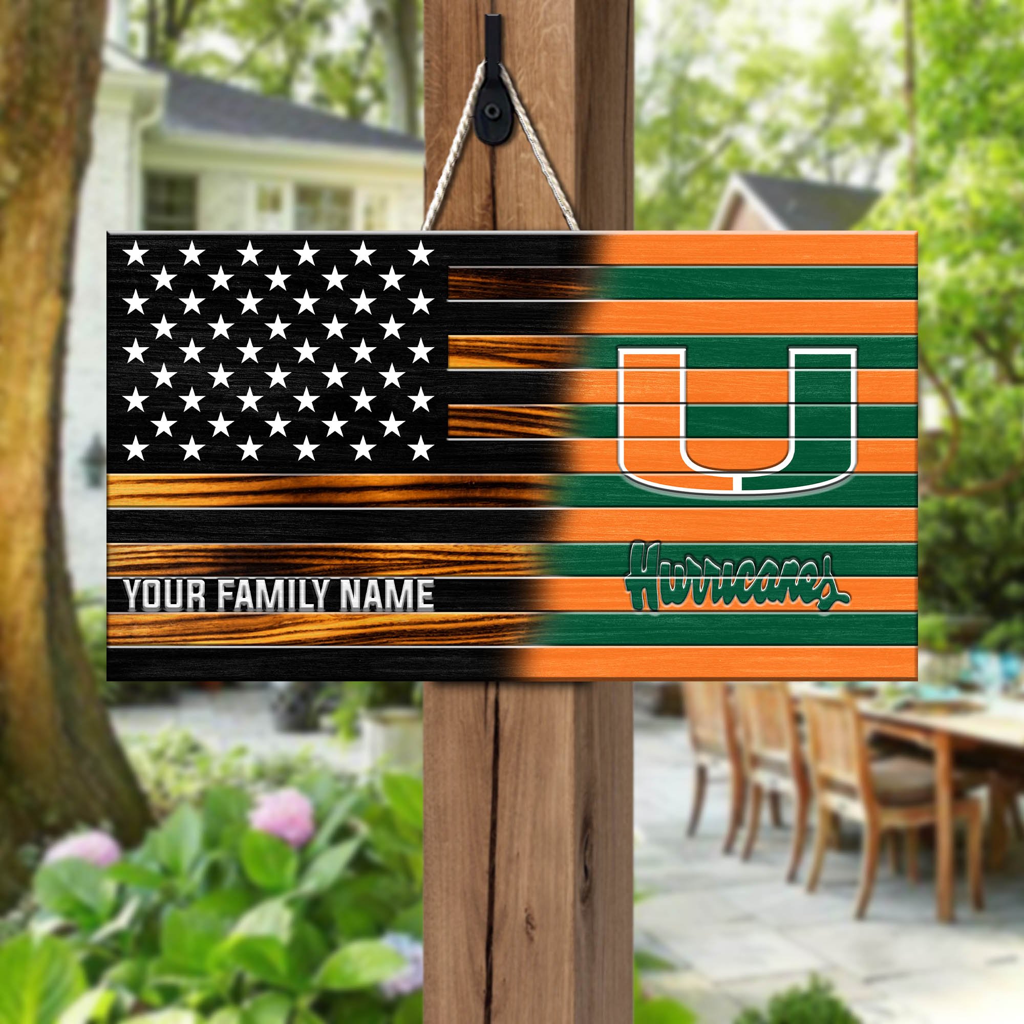 Miami Hurricanes Shape Wooden Sign 2024 Version Personalized Your Family Name, Sport Team Sign, Sport Decorations ETHY-51658