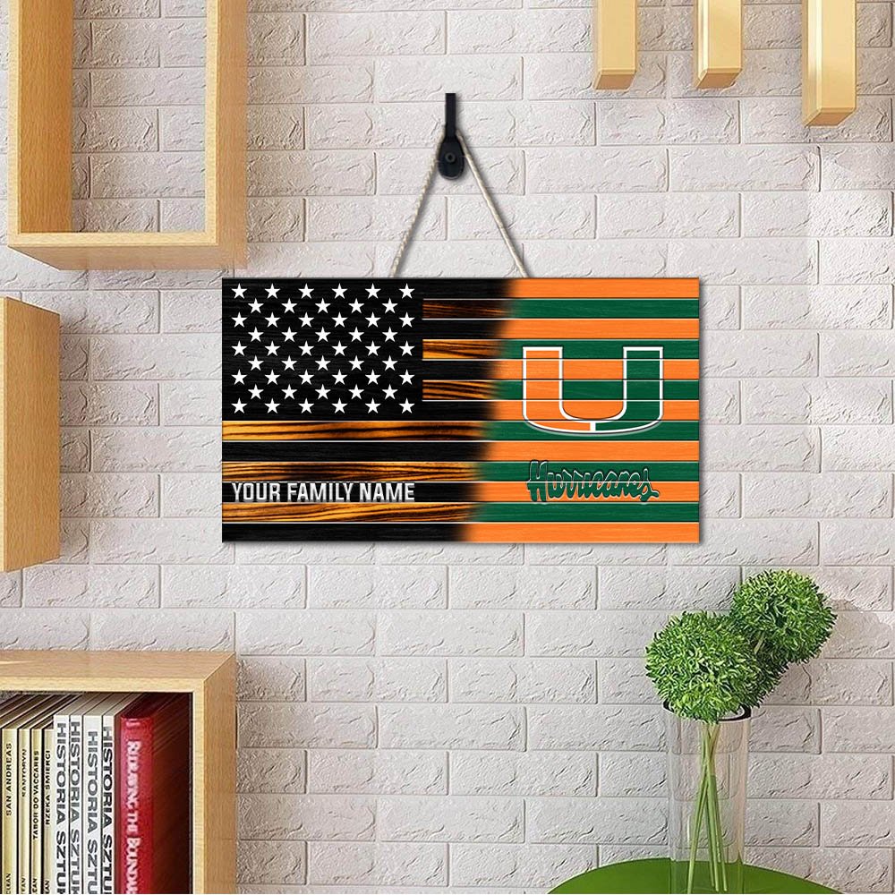 Alternative view of Miami Hurricanes Shape Wooden Sign 2024 Version Personalized Your Family Name, Sport Team Sign, Sport Decorations ETHY-51658