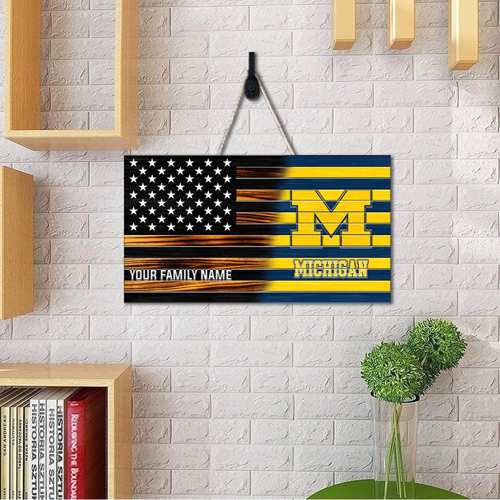 Alternative view of Michigan Wolverines Shape Wooden Sign 2024 Version Personalized Your Family Name, Sport Team Sign, Sport Decorations ETHY-51658
