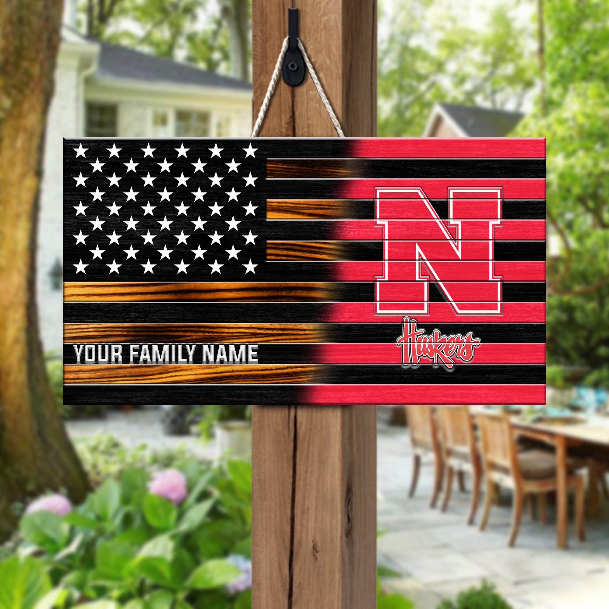 Nebraska Cornhuskers Shape Wooden Sign 2024 Version Personalized Your Family Name, Sport Team Sign, Sport Decorations ETHY-51658