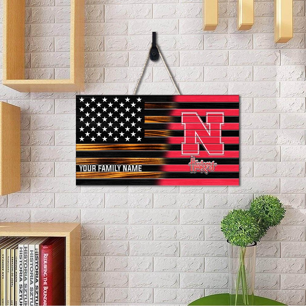 Alternative view of Nebraska Cornhuskers Shape Wooden Sign 2024 Version Personalized Your Family Name, Sport Team Sign, Sport Decorations ETHY-51658