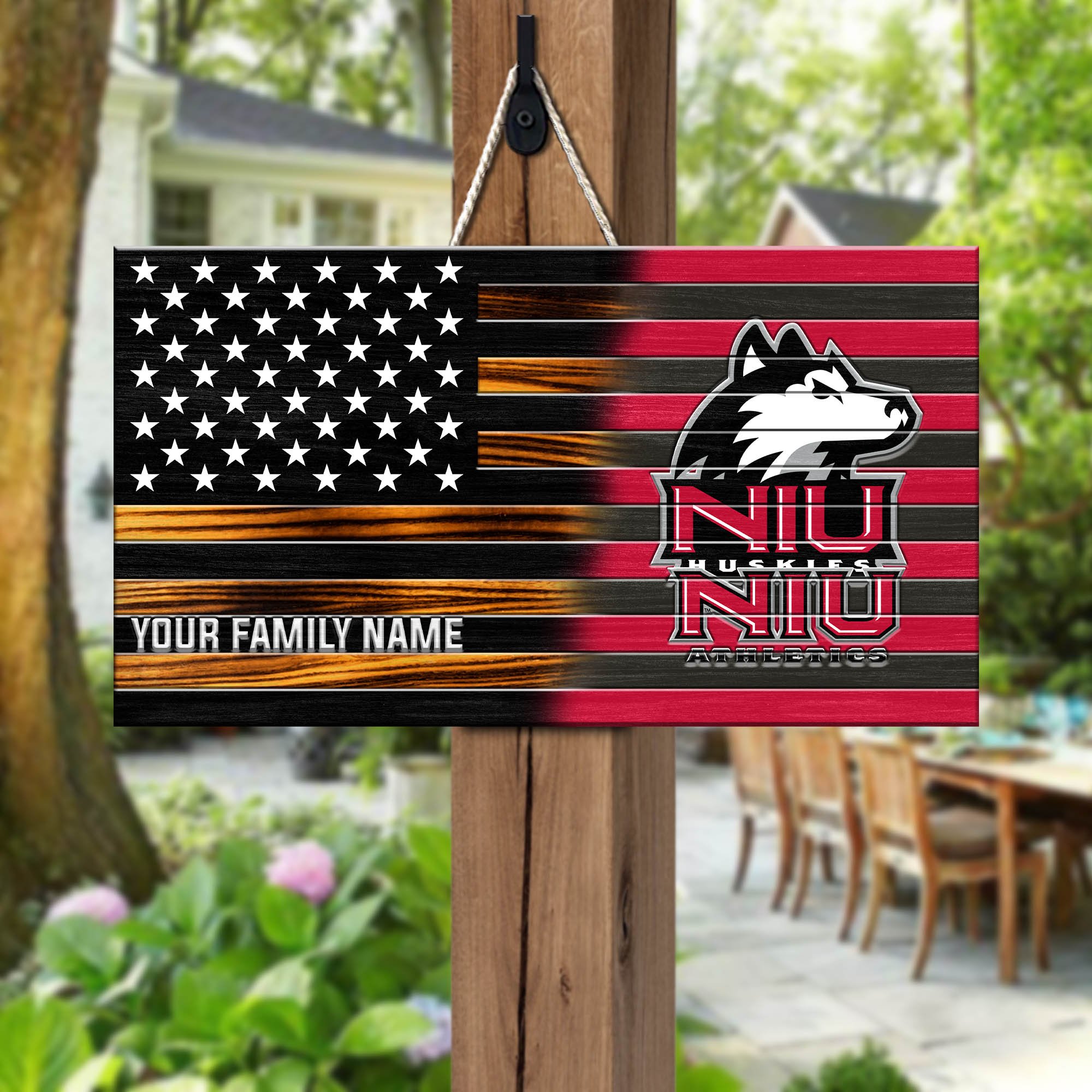 Northern Illinois Huskies Shape Wooden Sign 2024 Version Personalized Your Family Name, Sport Team Sign, Sport Decorations ETHY-51658