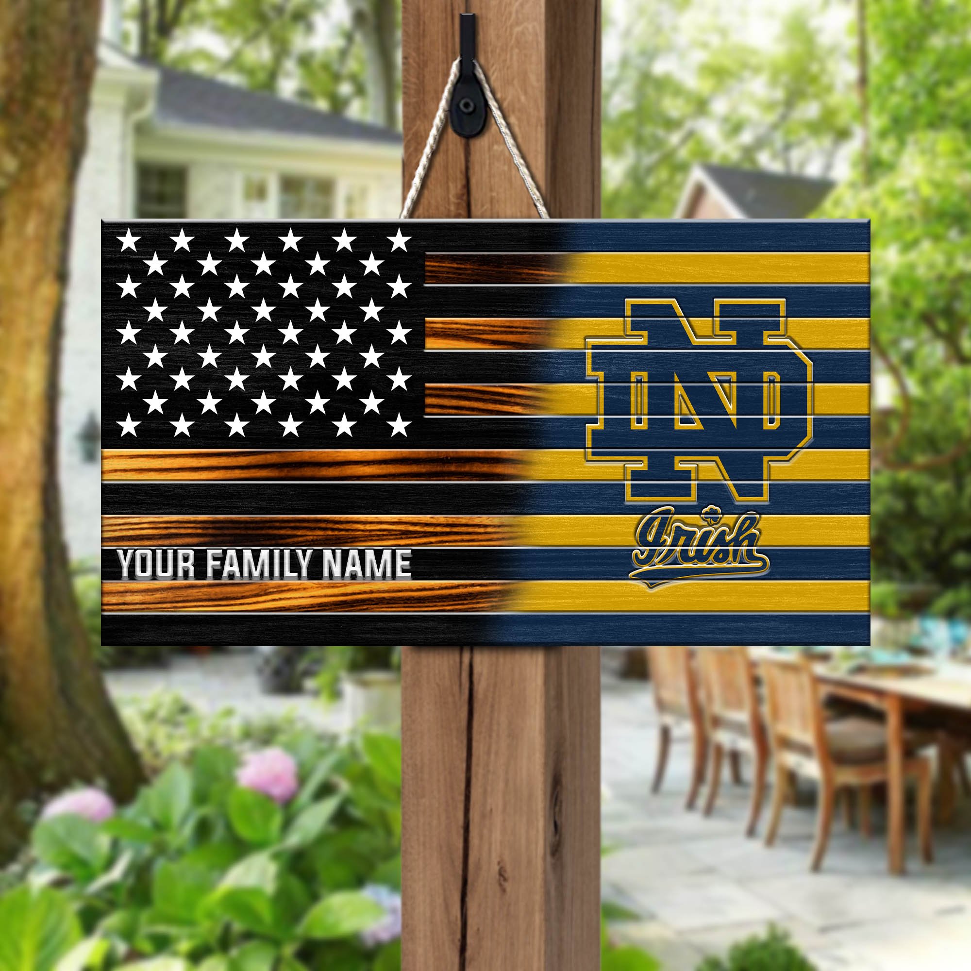Notre Dame Fighting Irish Shape Wooden Sign 2024 Version Personalized Your Family Name, Sport Team Sign, Sport Decorations ETHY-51658