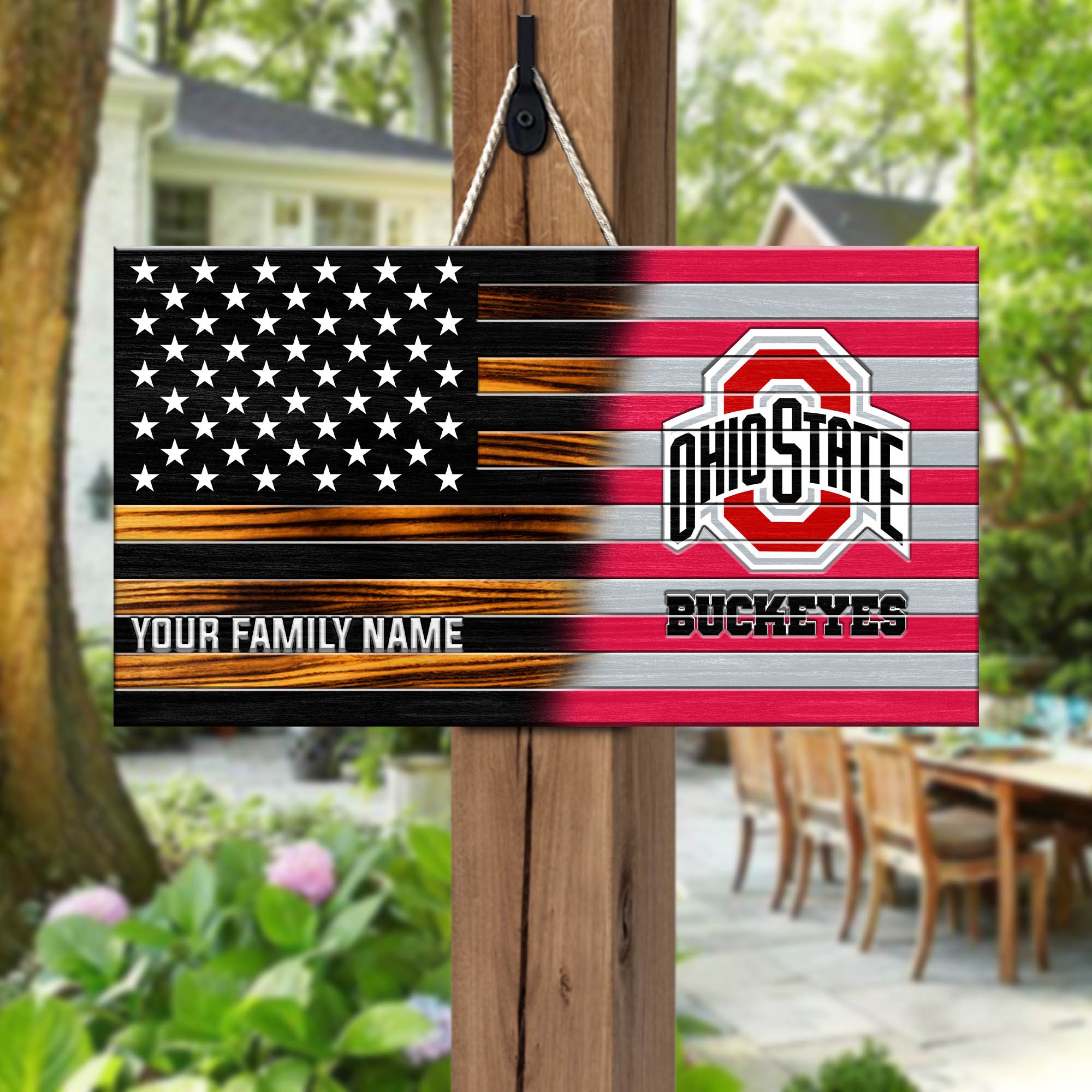 Ohio State Buckeyes Shape Wooden Sign 2024 Version Personalized Your Family Name, Sport Team Sign, Sport Decorations ETHY-51658