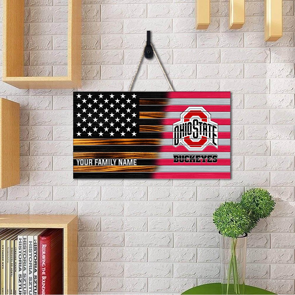 Alternative view of Ohio State Buckeyes Shape Wooden Sign 2024 Version Personalized Your Family Name, Sport Team Sign, Sport Decorations ETHY-51658