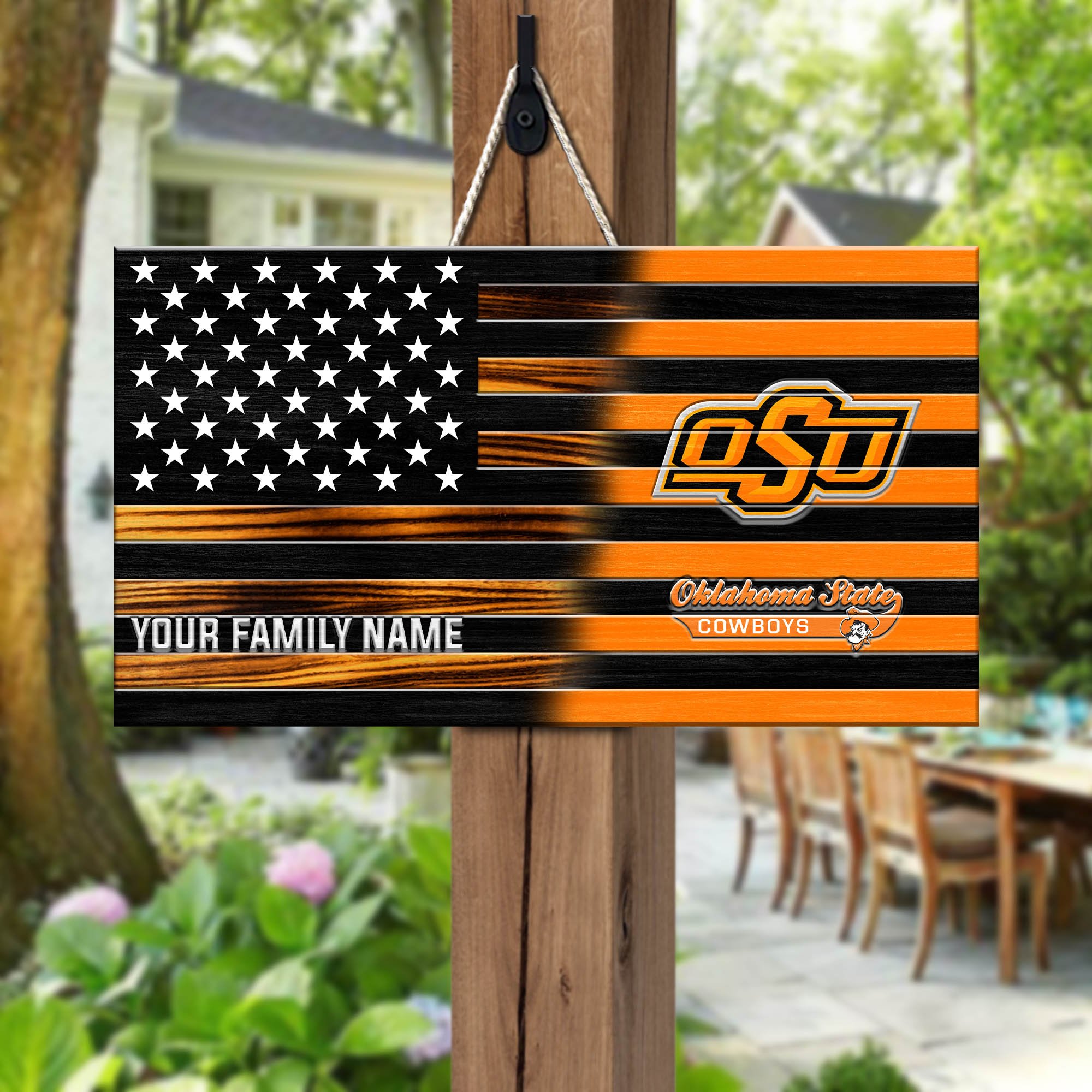 Oklahoma State Cowboys Shape Wooden Sign 2024 Version Personalized Your Family Name, Sport Team Sign, Sport Decorations ETHY-51658